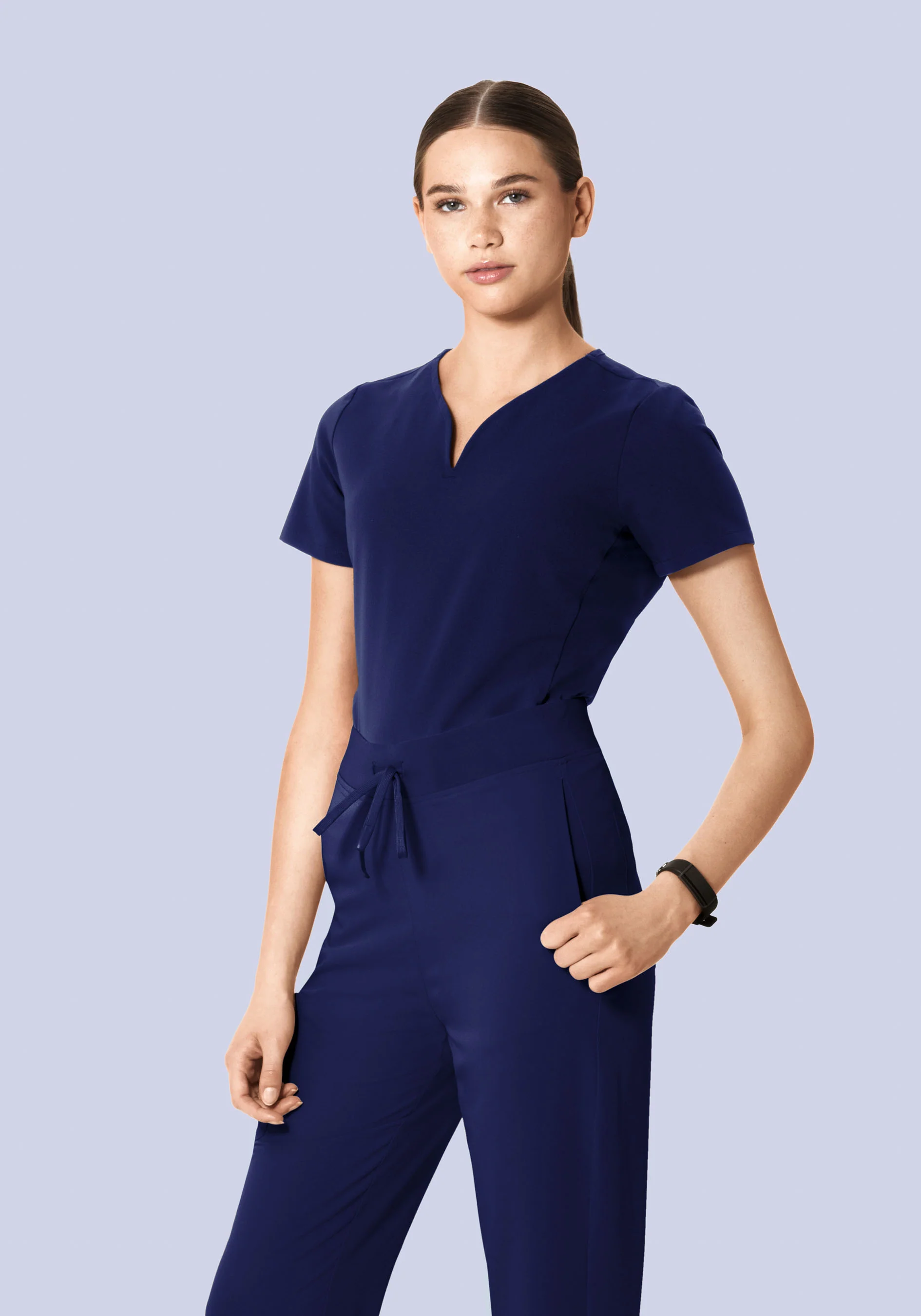 Curved V-Neck Top Navy - Image 4