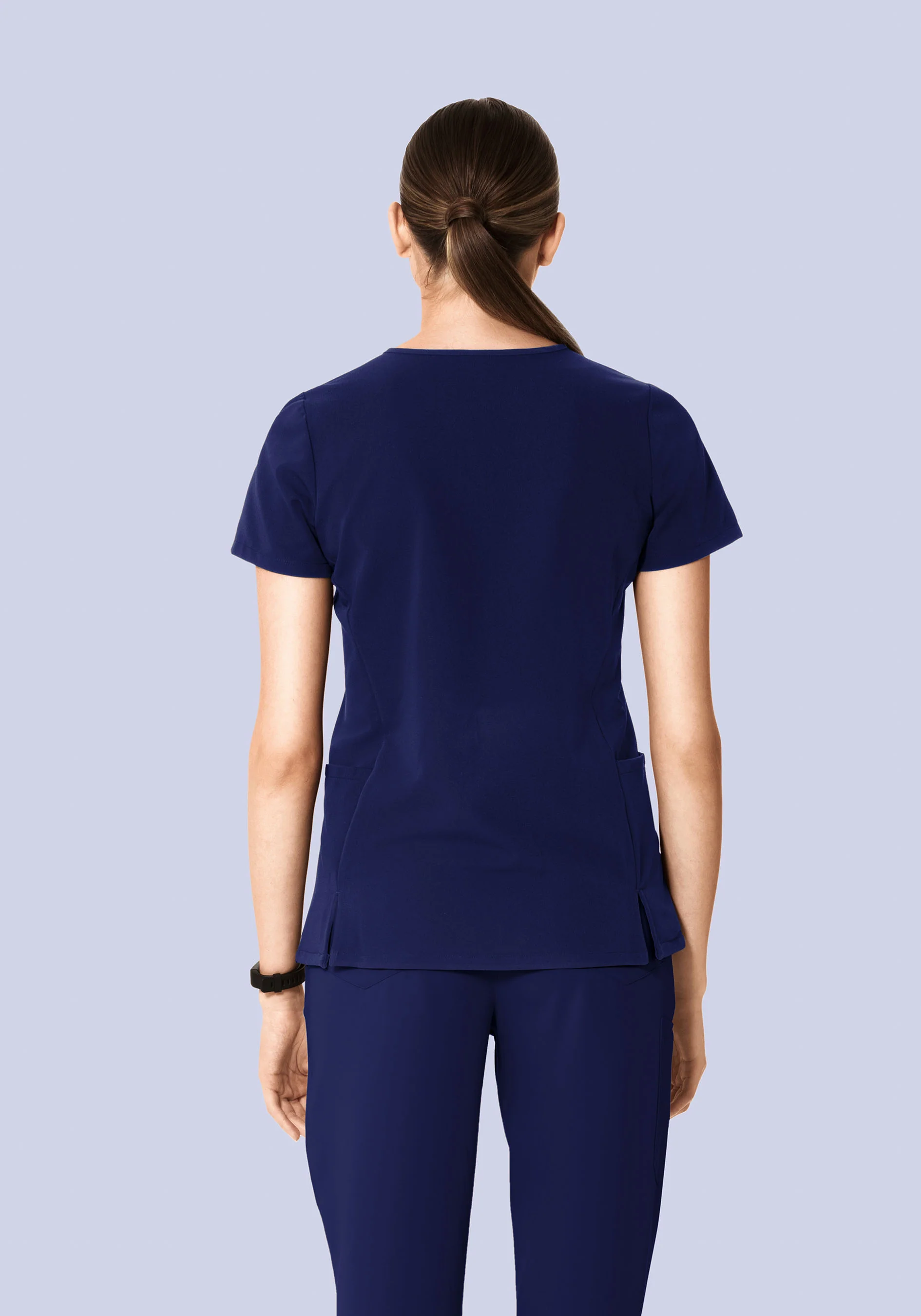 Curved V-Neck Top Navy - Image 5