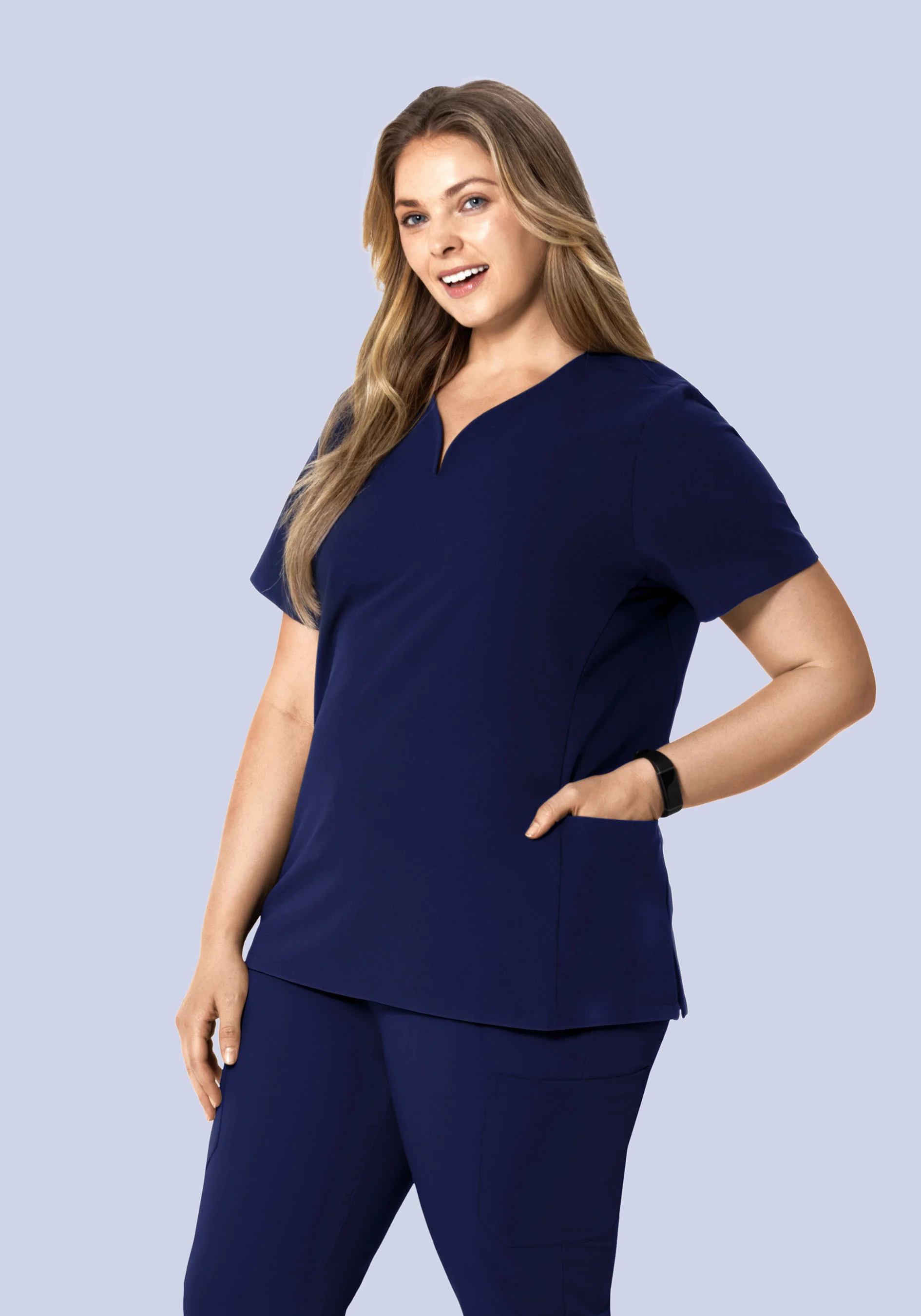 Curved V-Neck Top Navy - Image 6