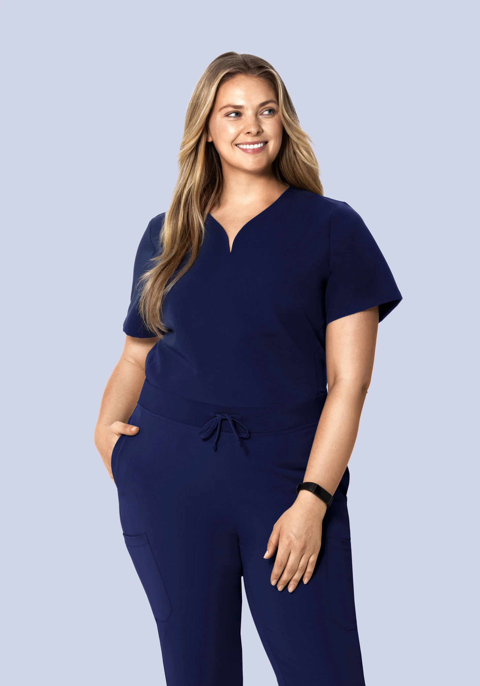 Curved V-Neck Top Navy - Image 7