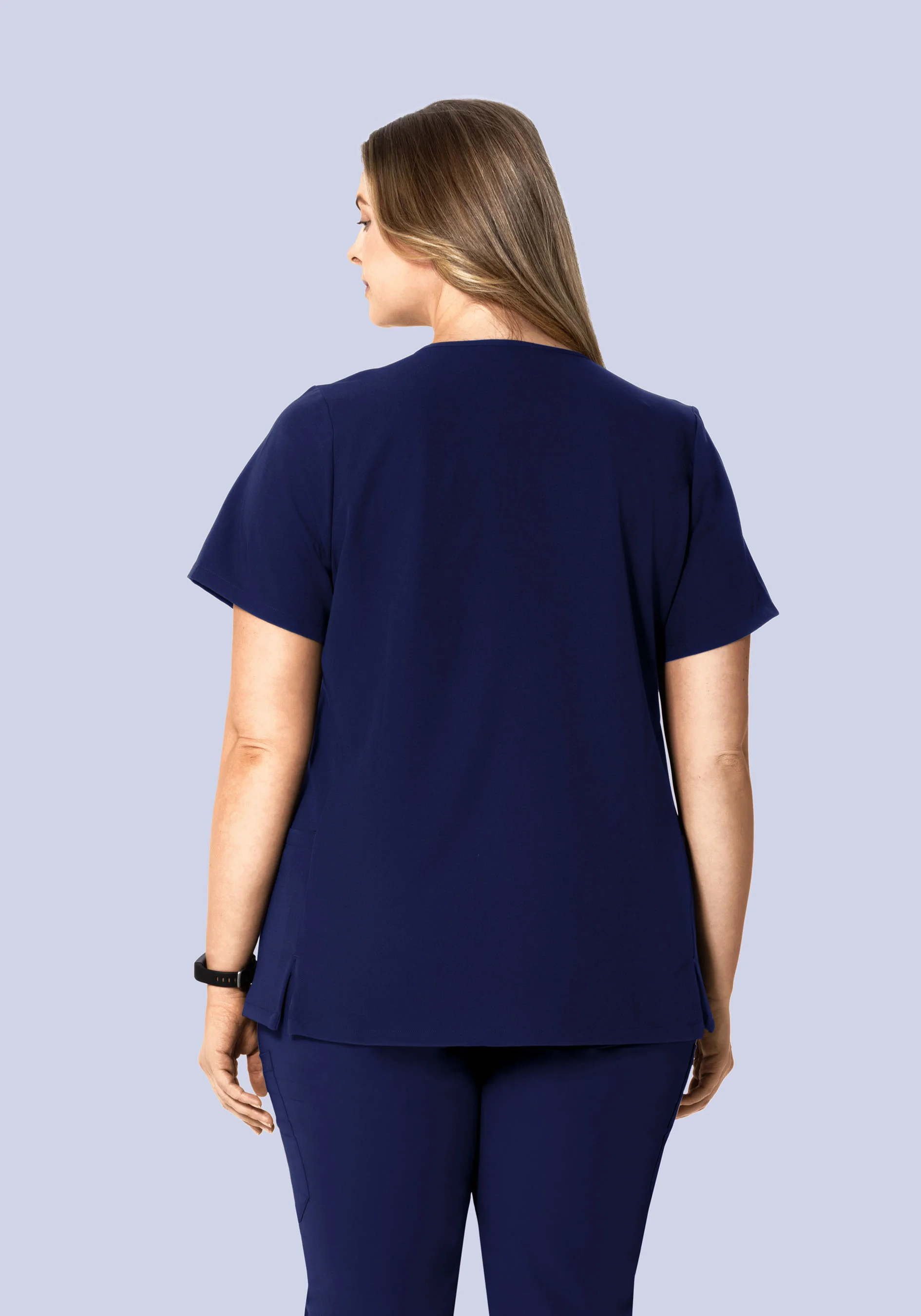 Curved V-Neck Top Navy - Image 9
