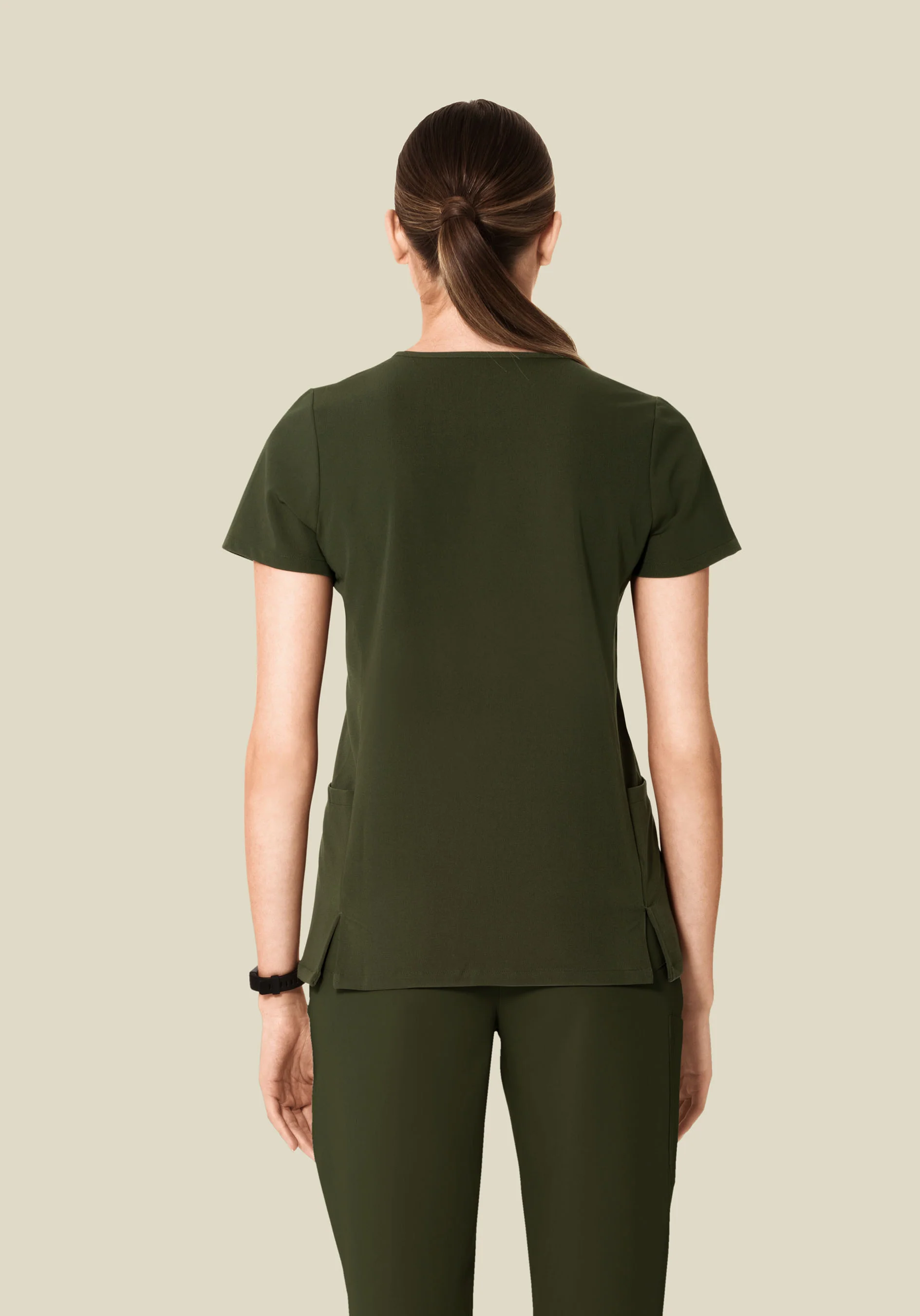 Curved V-Neck Top Olive - Image 4
