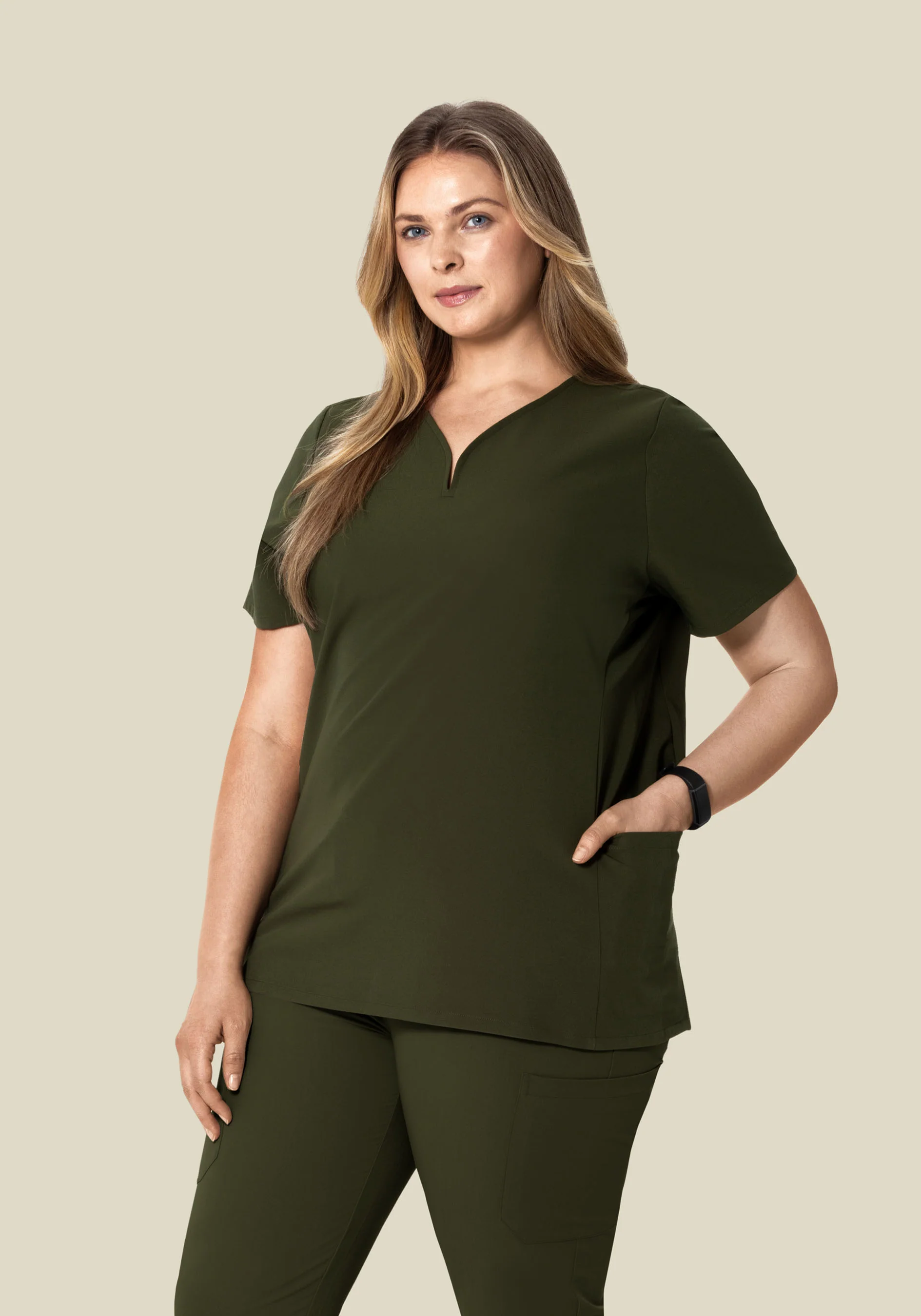 Curved V-Neck Top Olive - Image 5