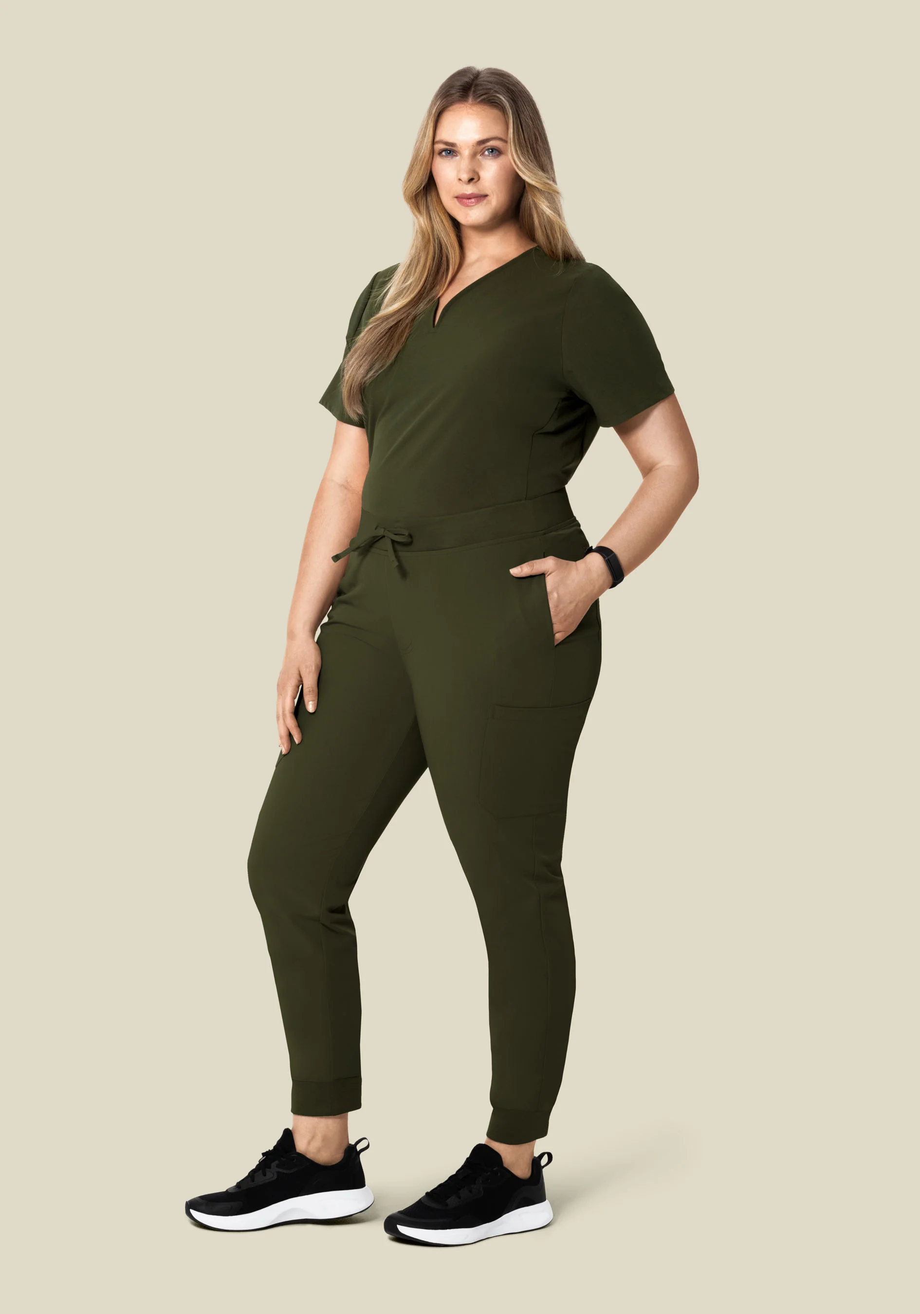 Curved V-Neck Top Olive - Image 7
