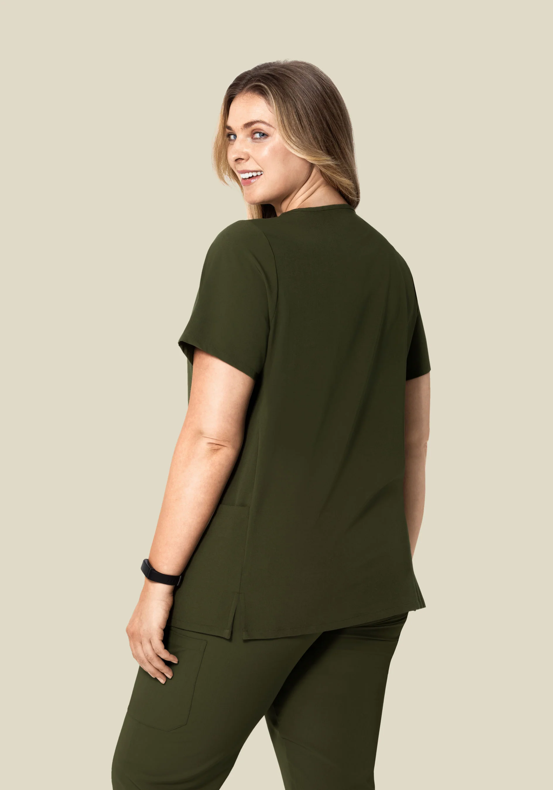 Curved V-Neck Top Olive - Image 8