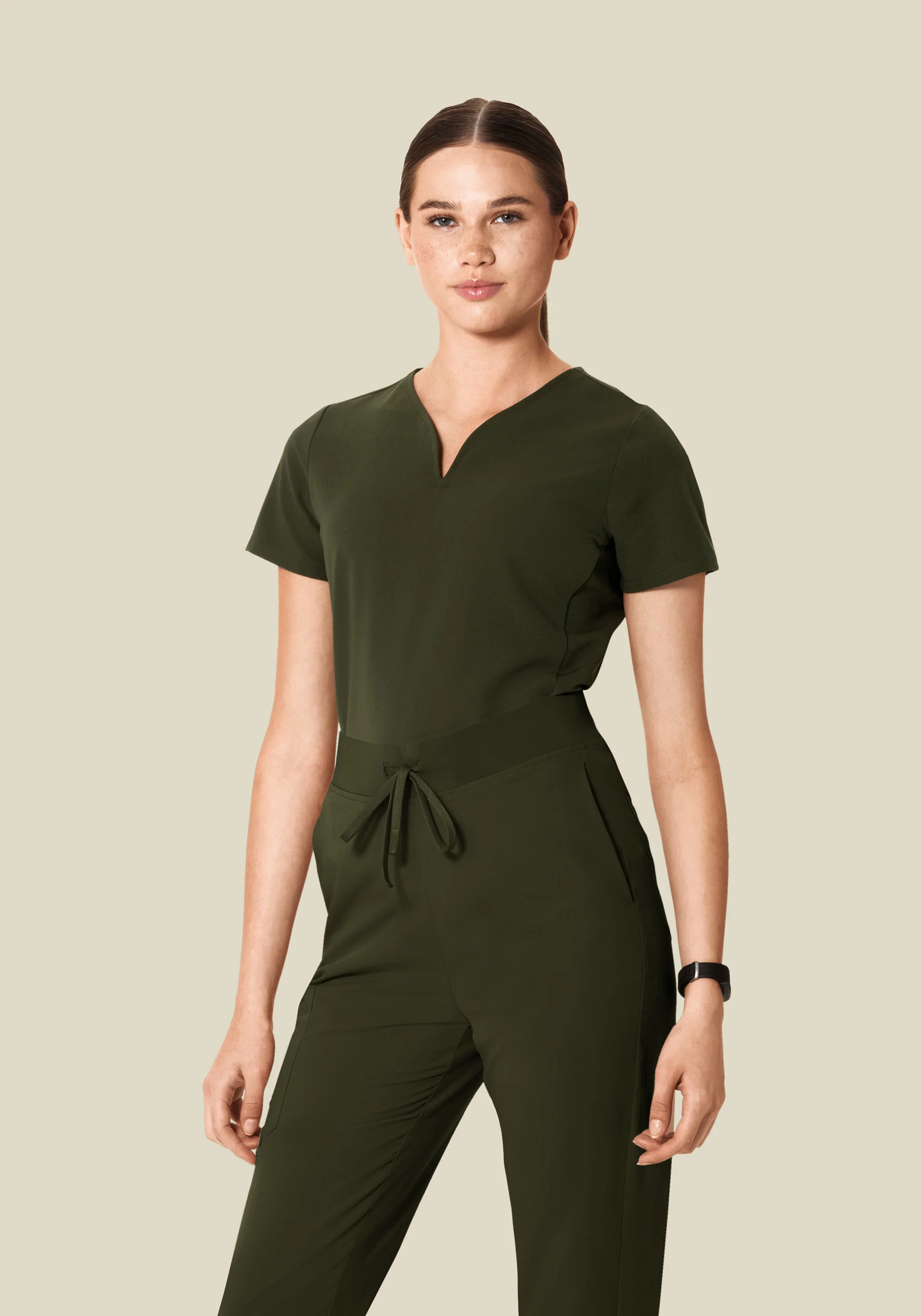 Curved V-Neck Top Olive - Image 9