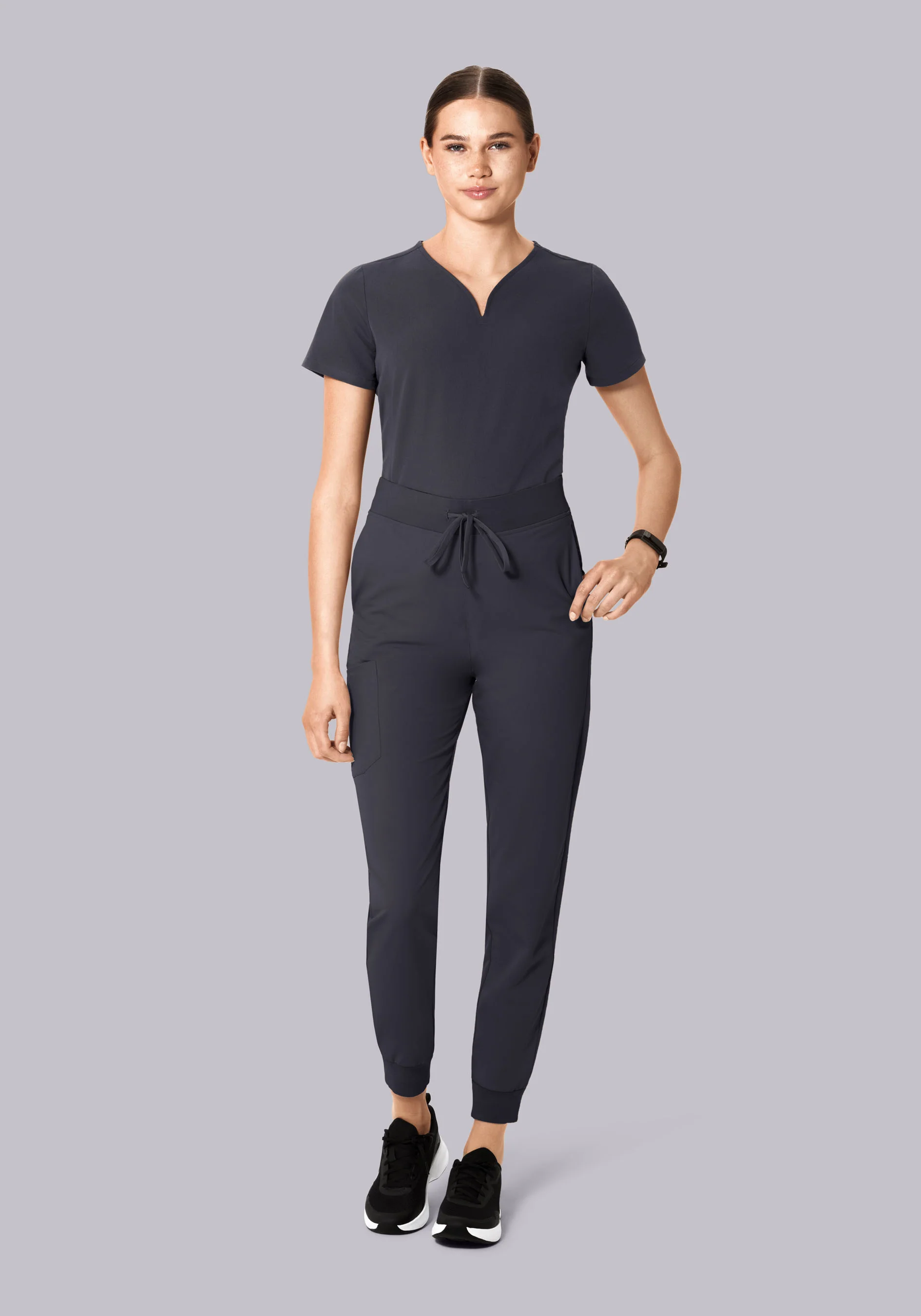 Curved V-Neck Top Pewter - Image 3