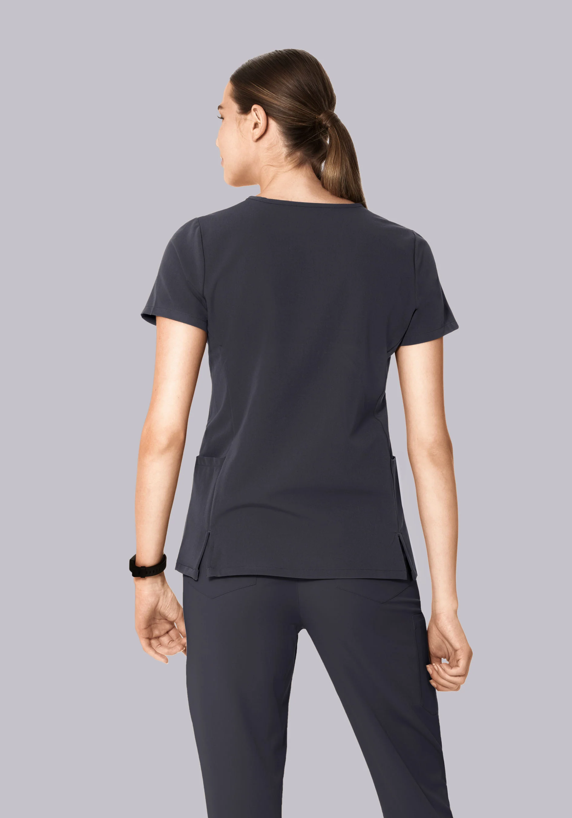 Curved V-Neck Top Pewter - Image 4