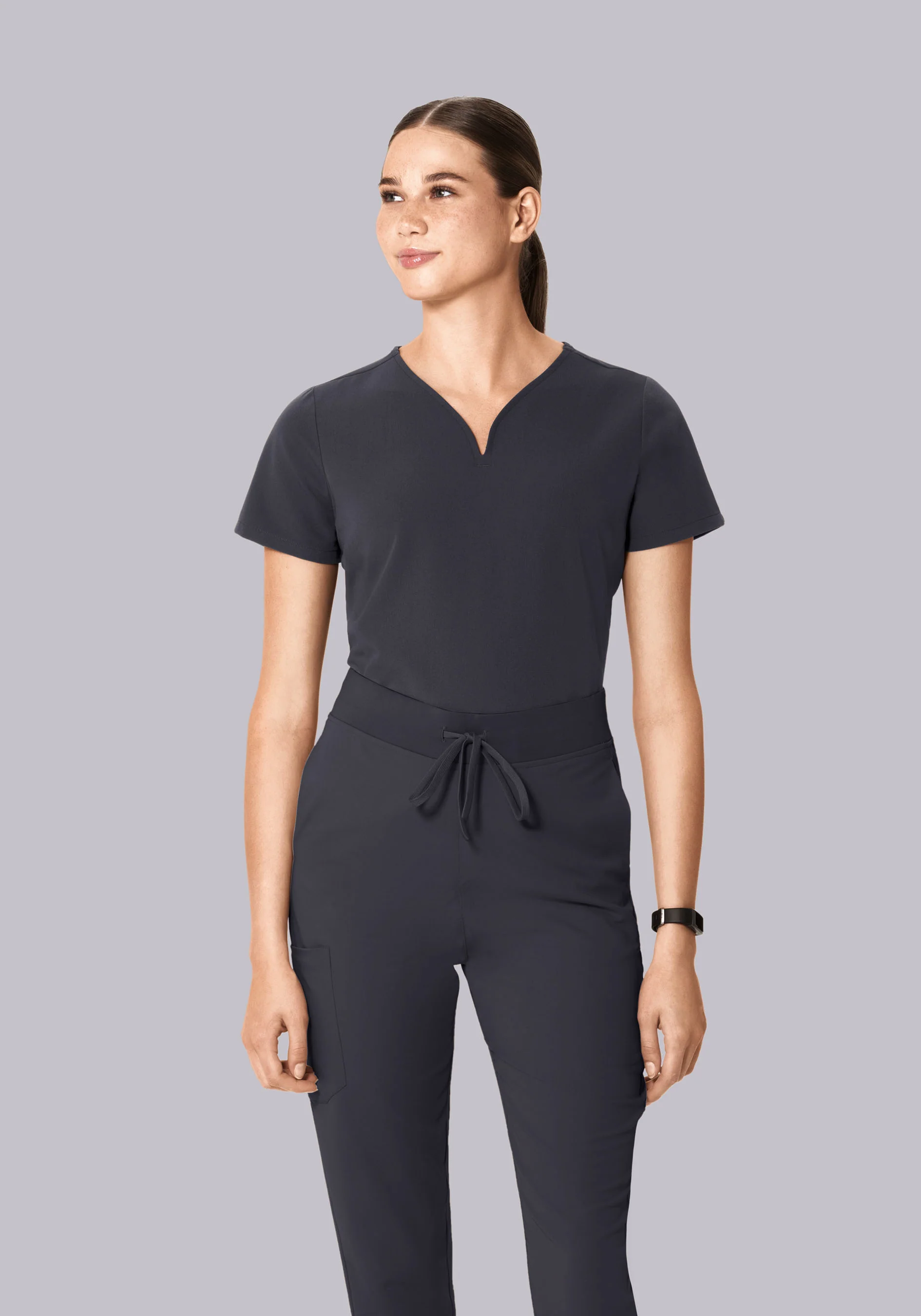 Curved V-Neck Top Pewter - Image 5