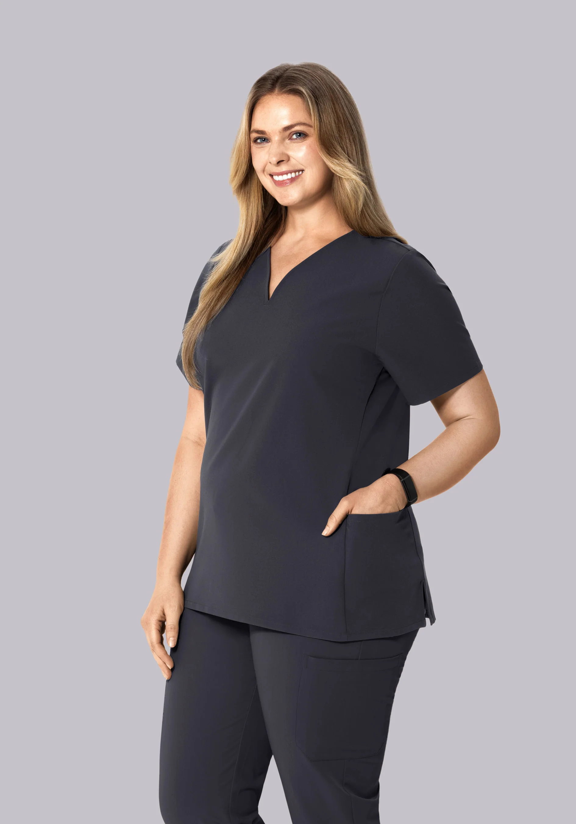Curved V-Neck Top Pewter - Image 6
