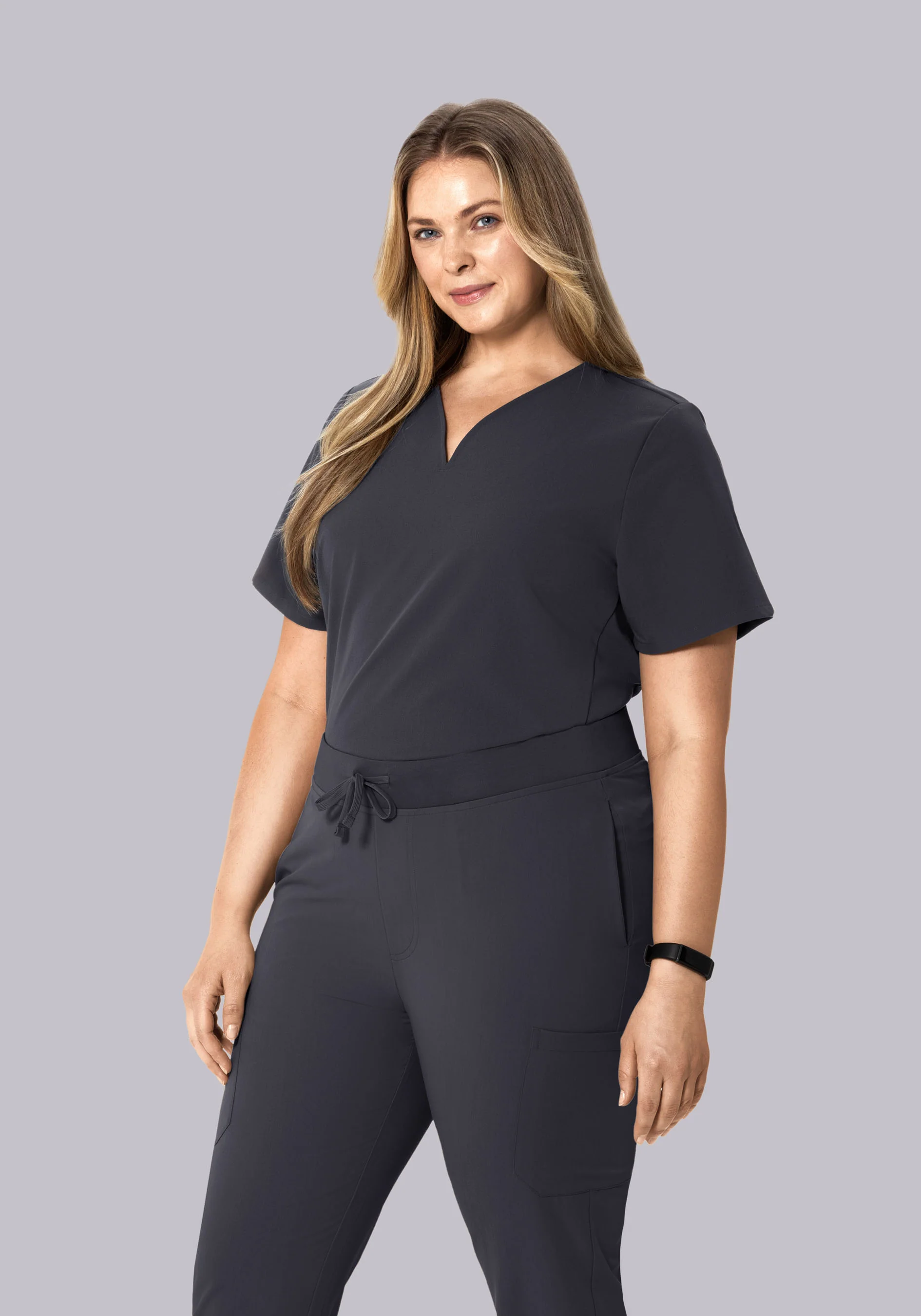 Curved V-Neck Top Pewter - Image 7