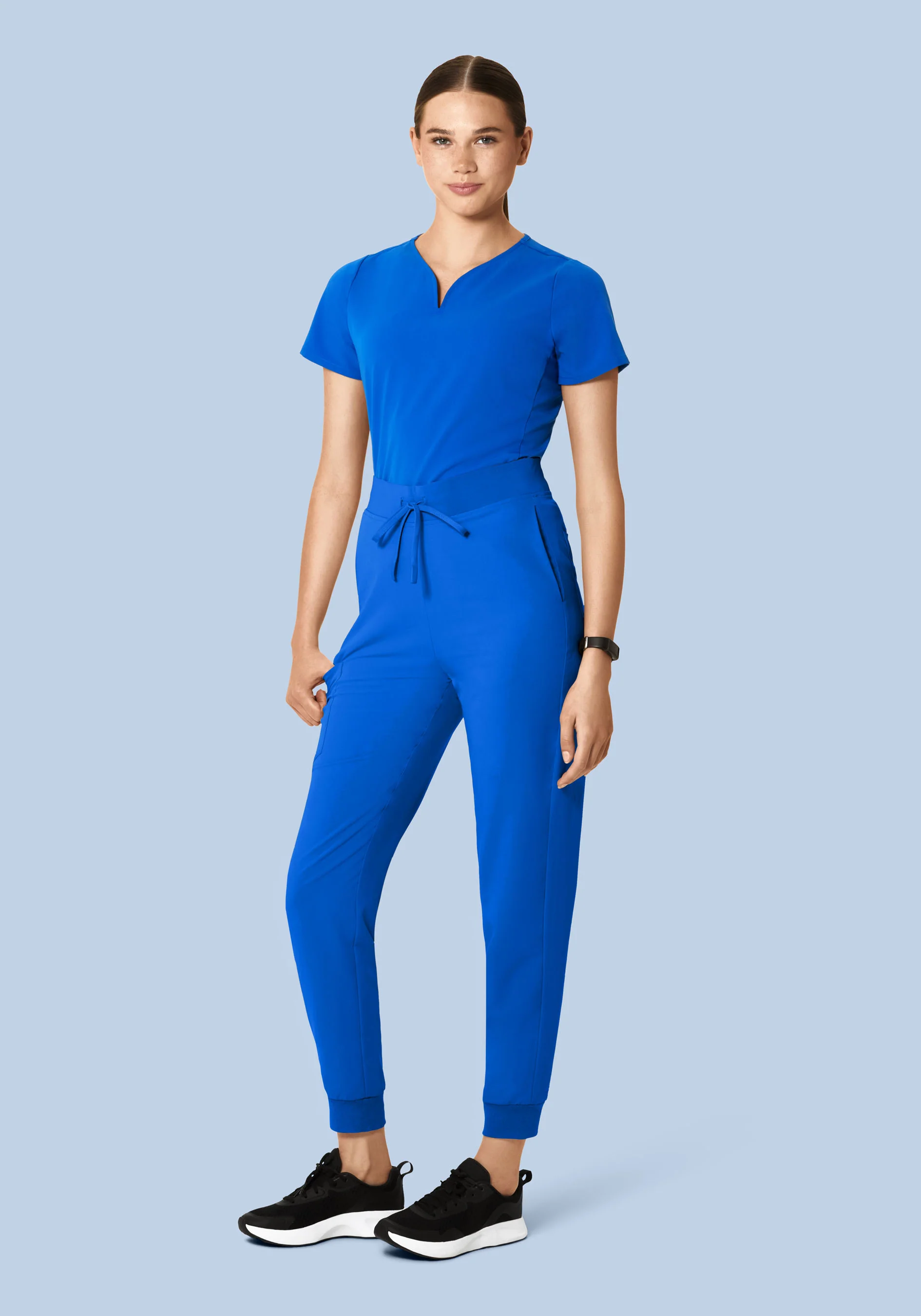 Curved V-Neck Top Royal Blue - Image 3