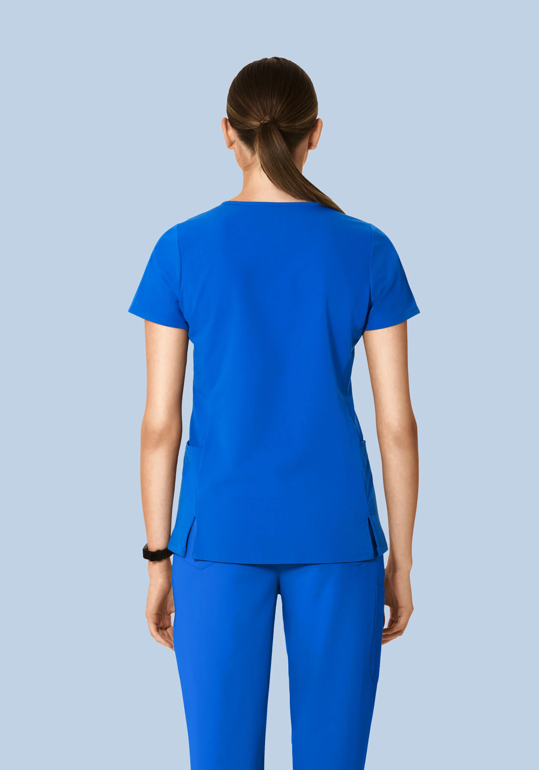 Curved V-Neck Top Royal Blue - Image 4