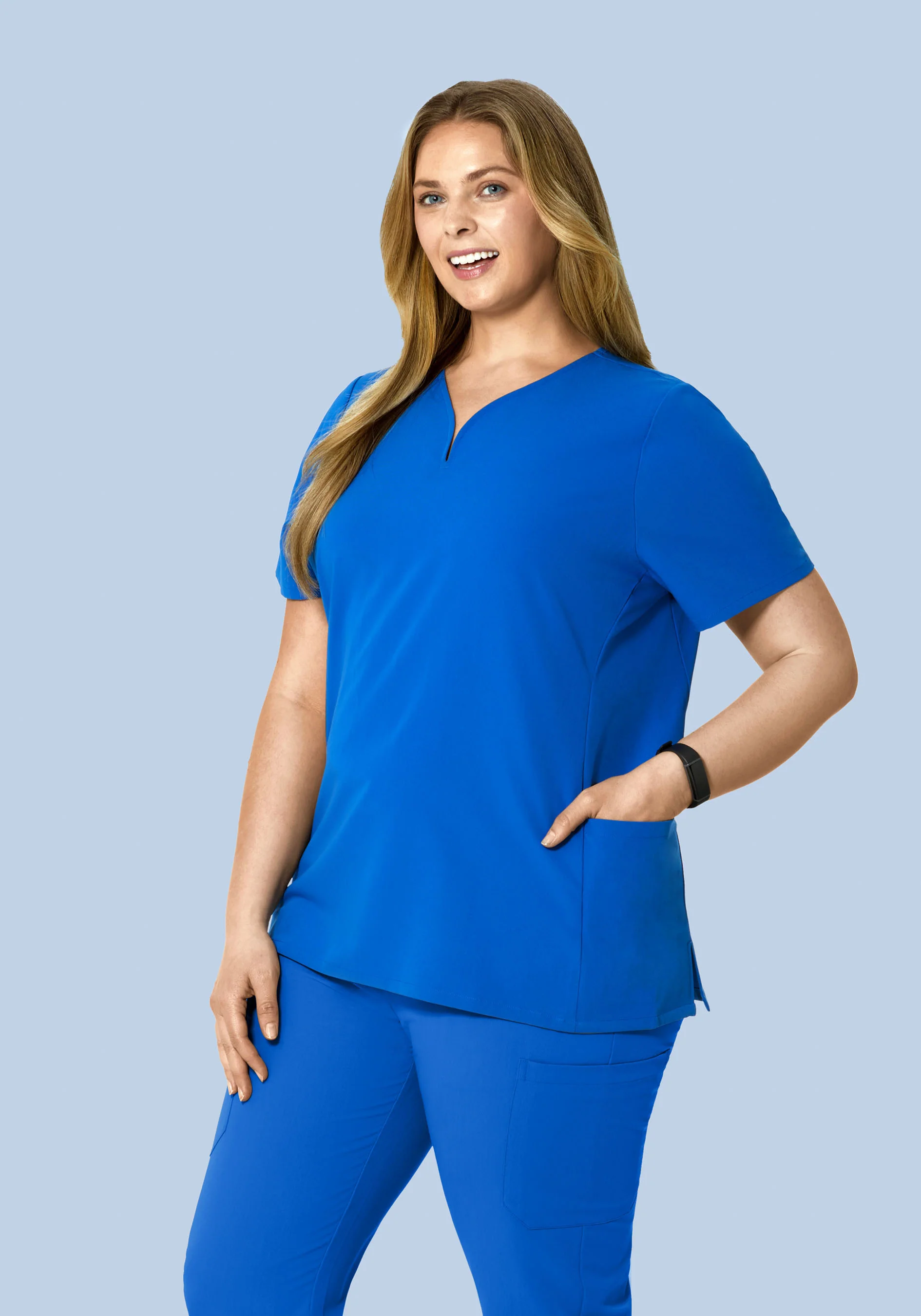 Curved V-Neck Top Royal Blue - Image 5