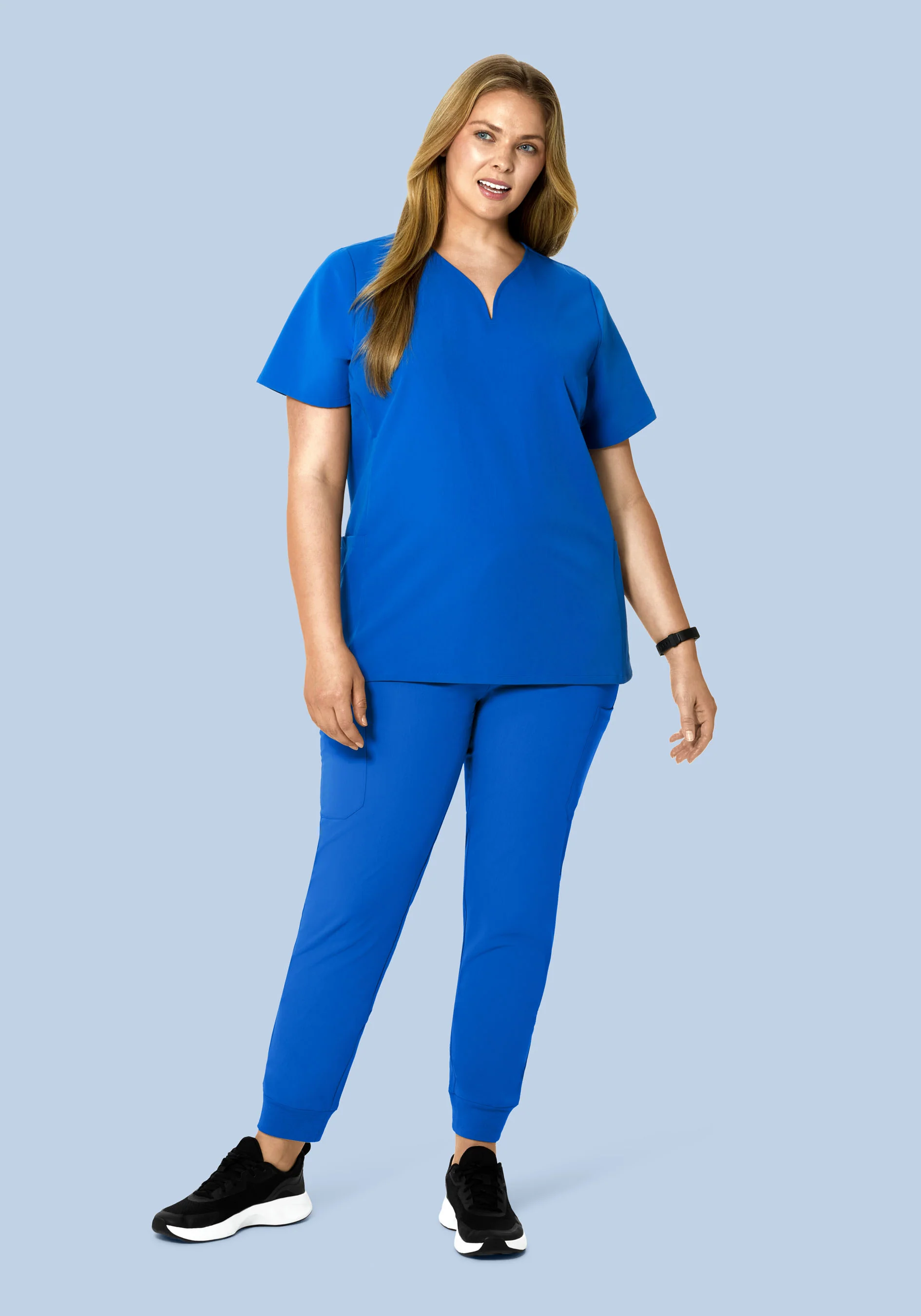 Curved V-Neck Top Royal Blue - Image 7