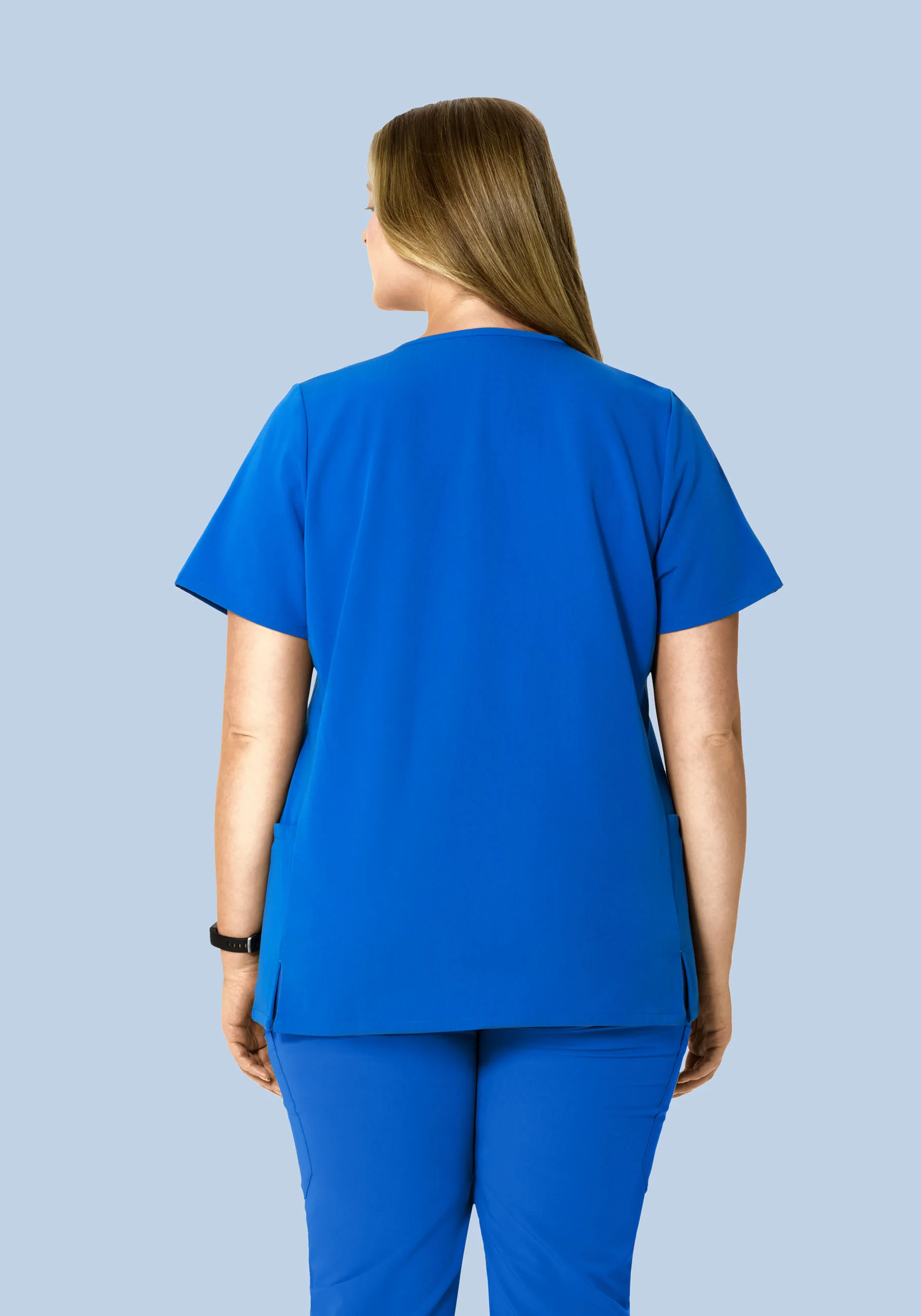 Curved V-Neck Top Royal Blue - Image 8