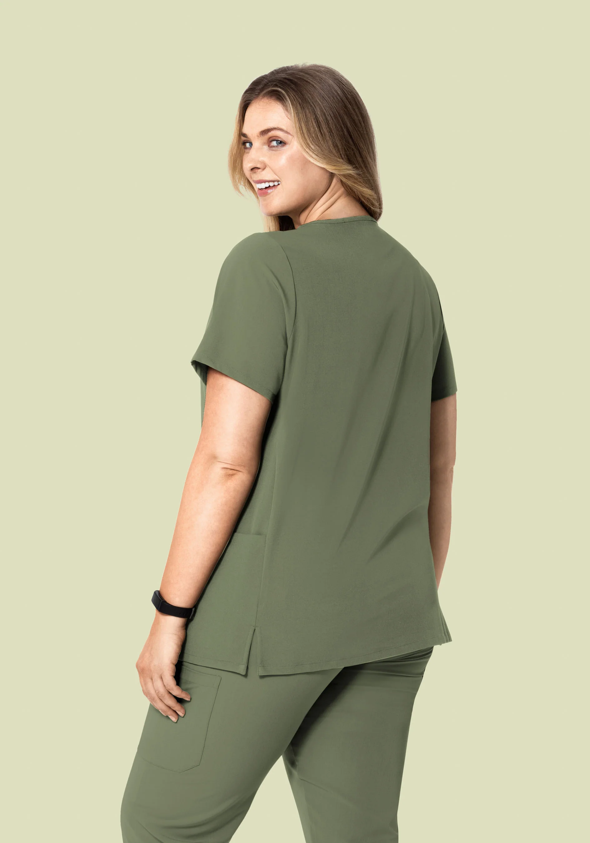 Curved V-Neck Top Sage - Image 10