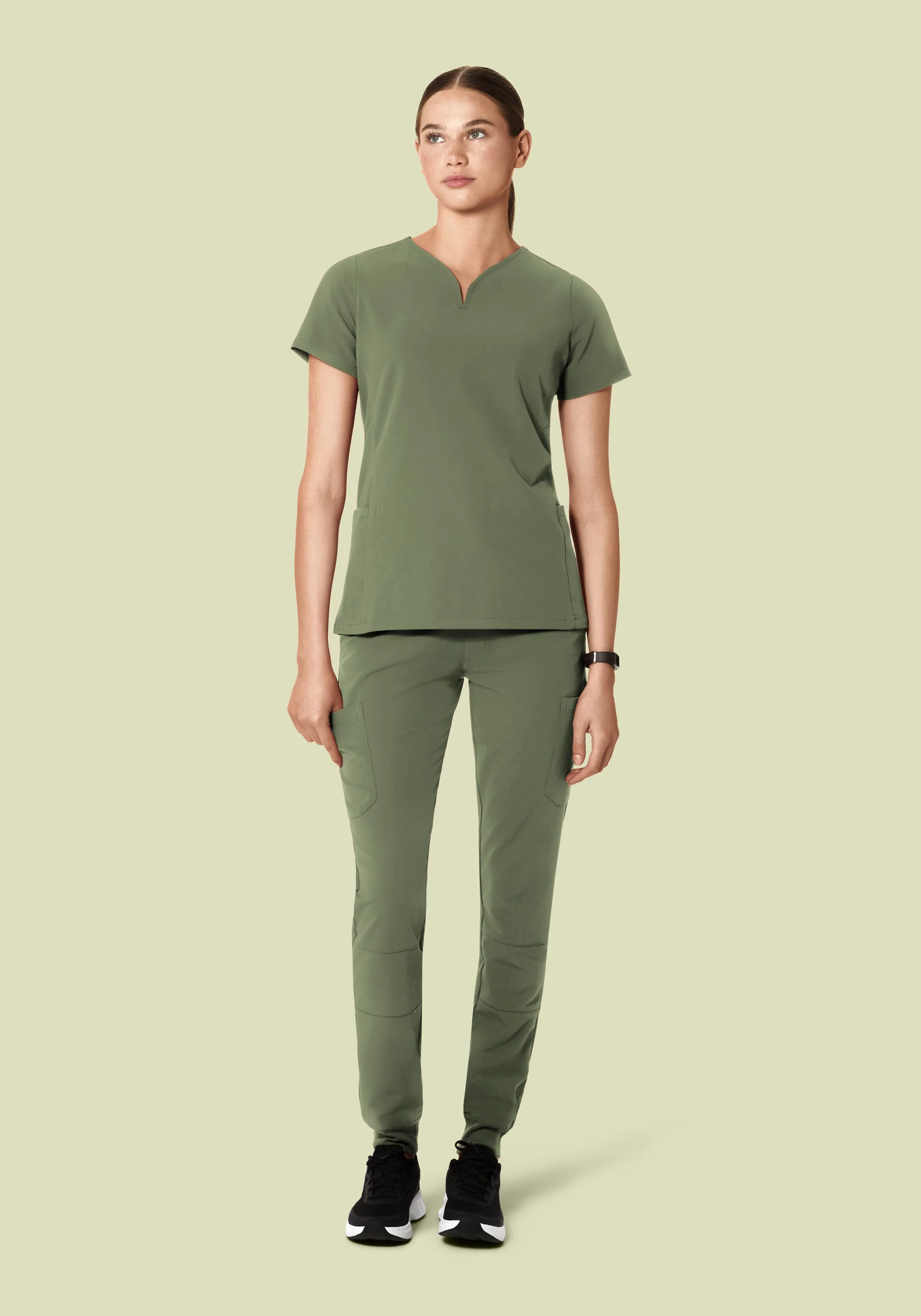 Curved V-Neck Top Sage - Image 6