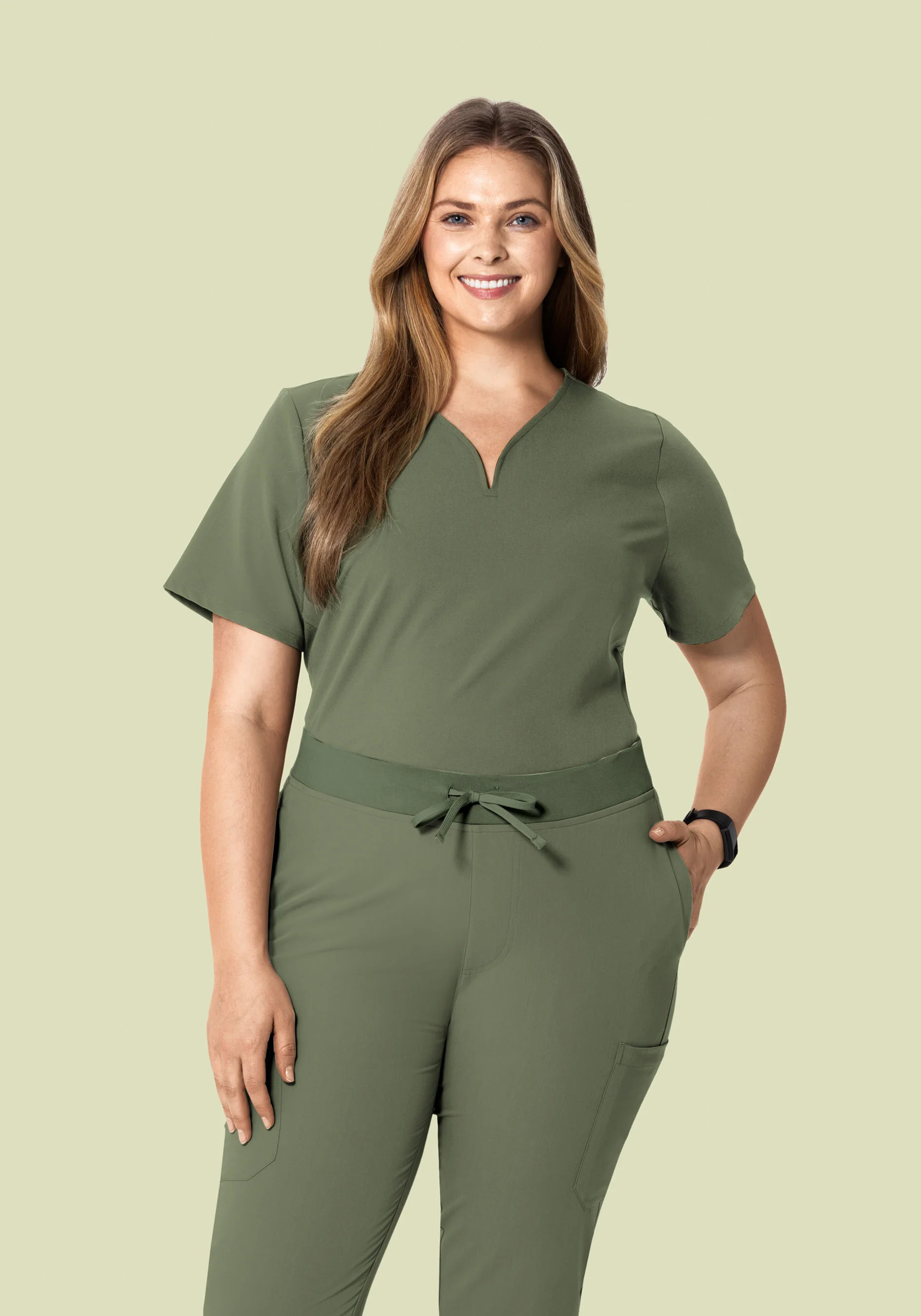 Curved V-Neck Top Sage - Image 8
