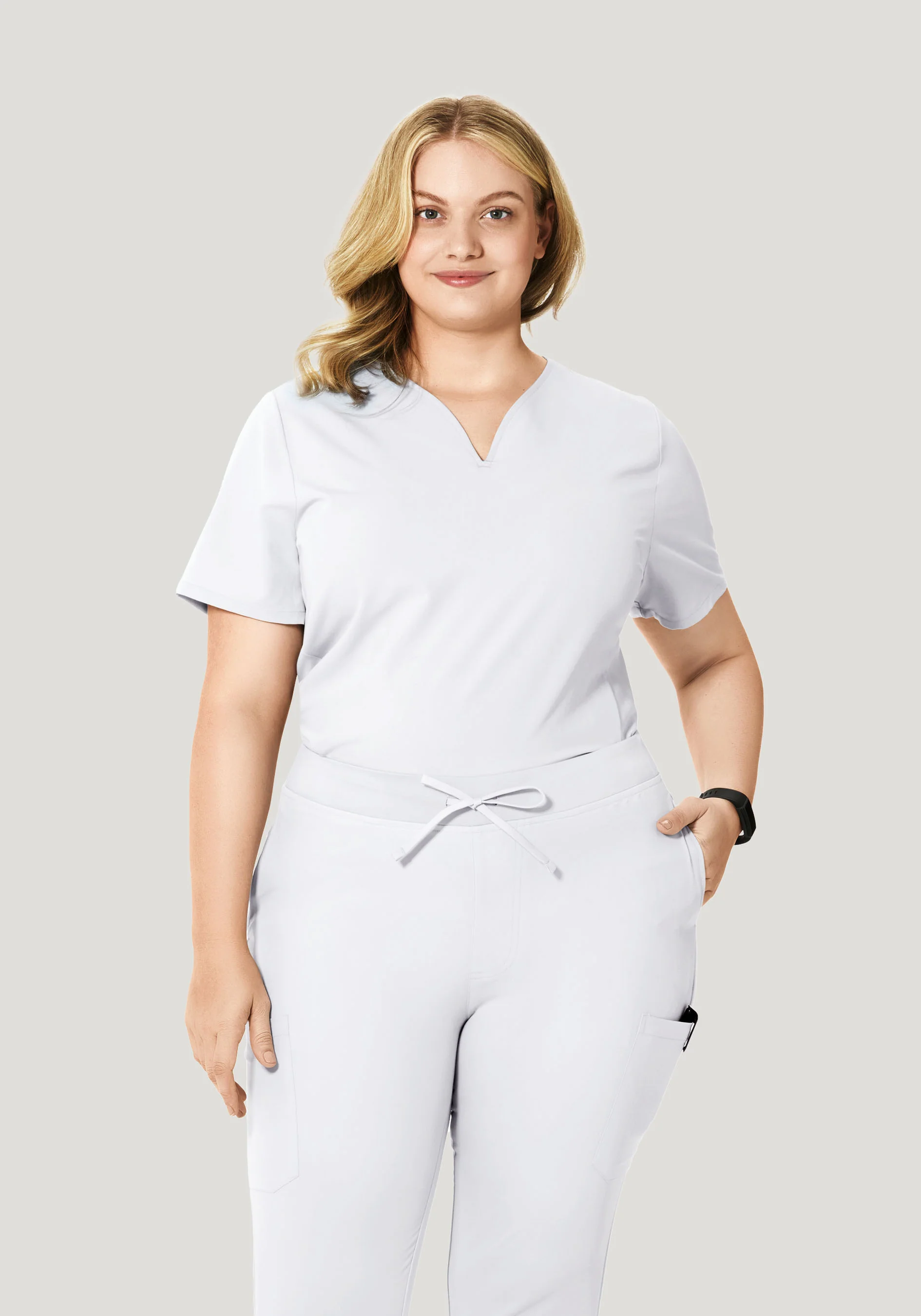 Curved V-Neck Top White - Image 6