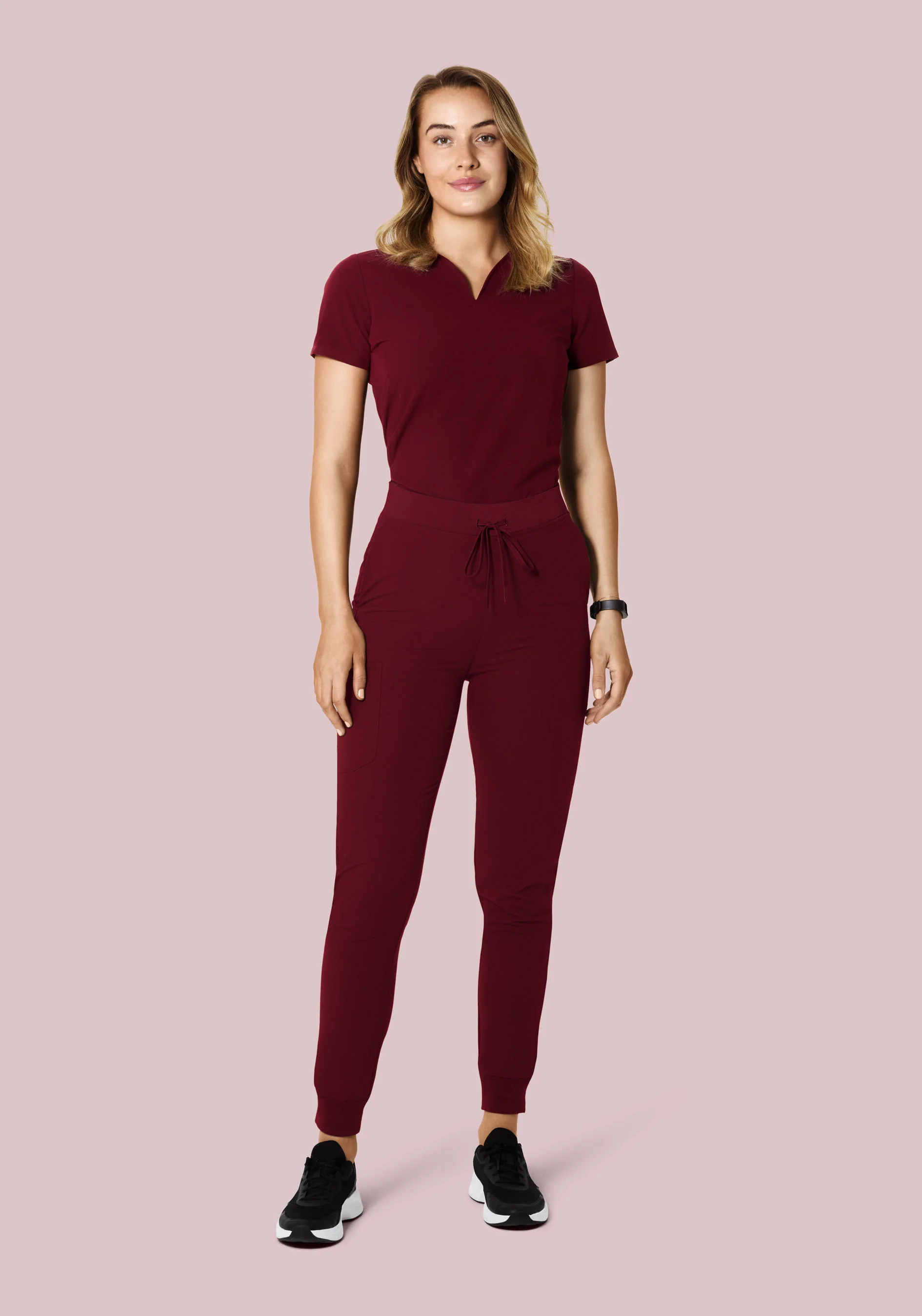 Curved V-Neck Top Wine - Image 3