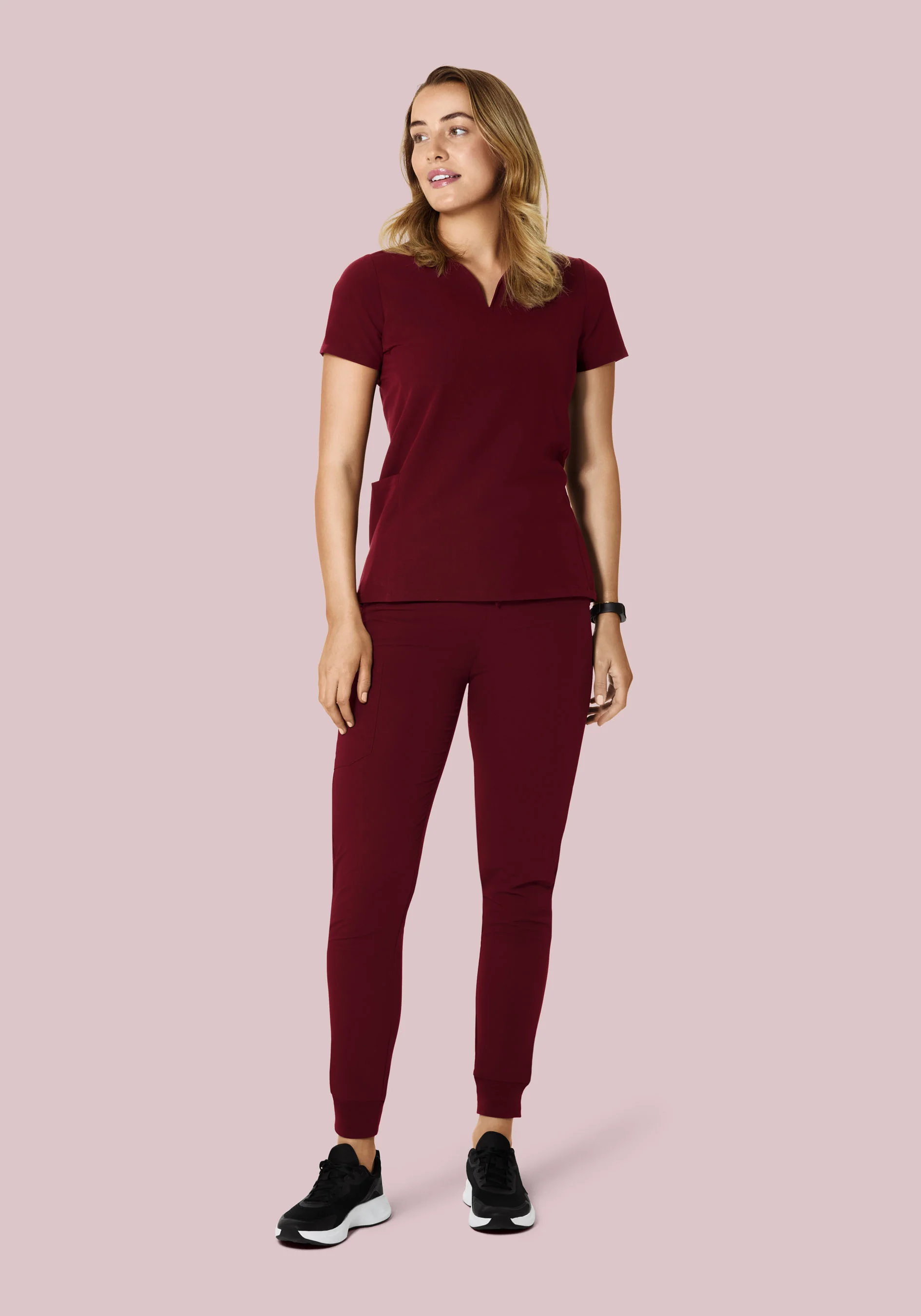 Curved V-Neck Top Wine - Image 4
