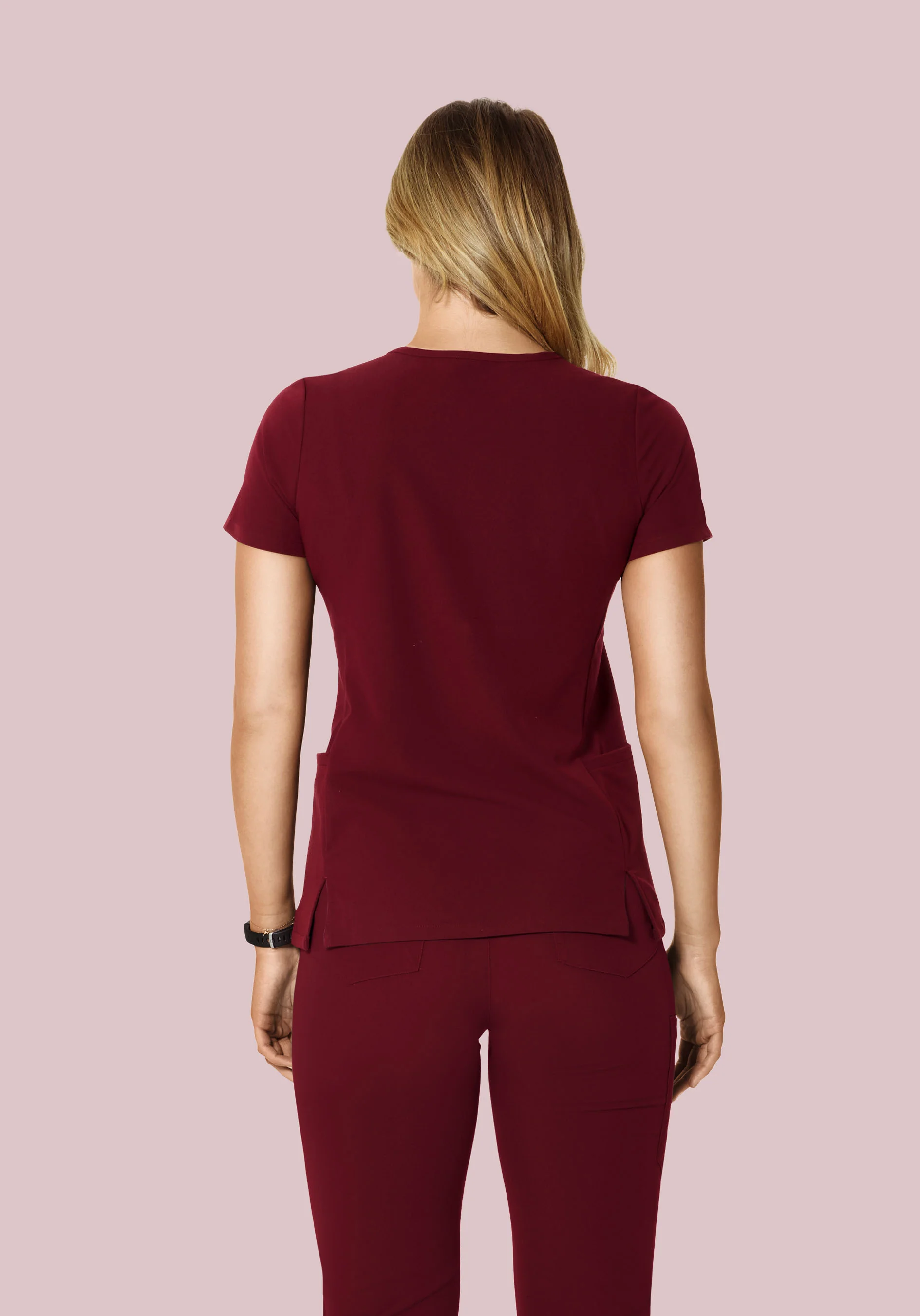 Curved V-Neck Top Wine - Image 5
