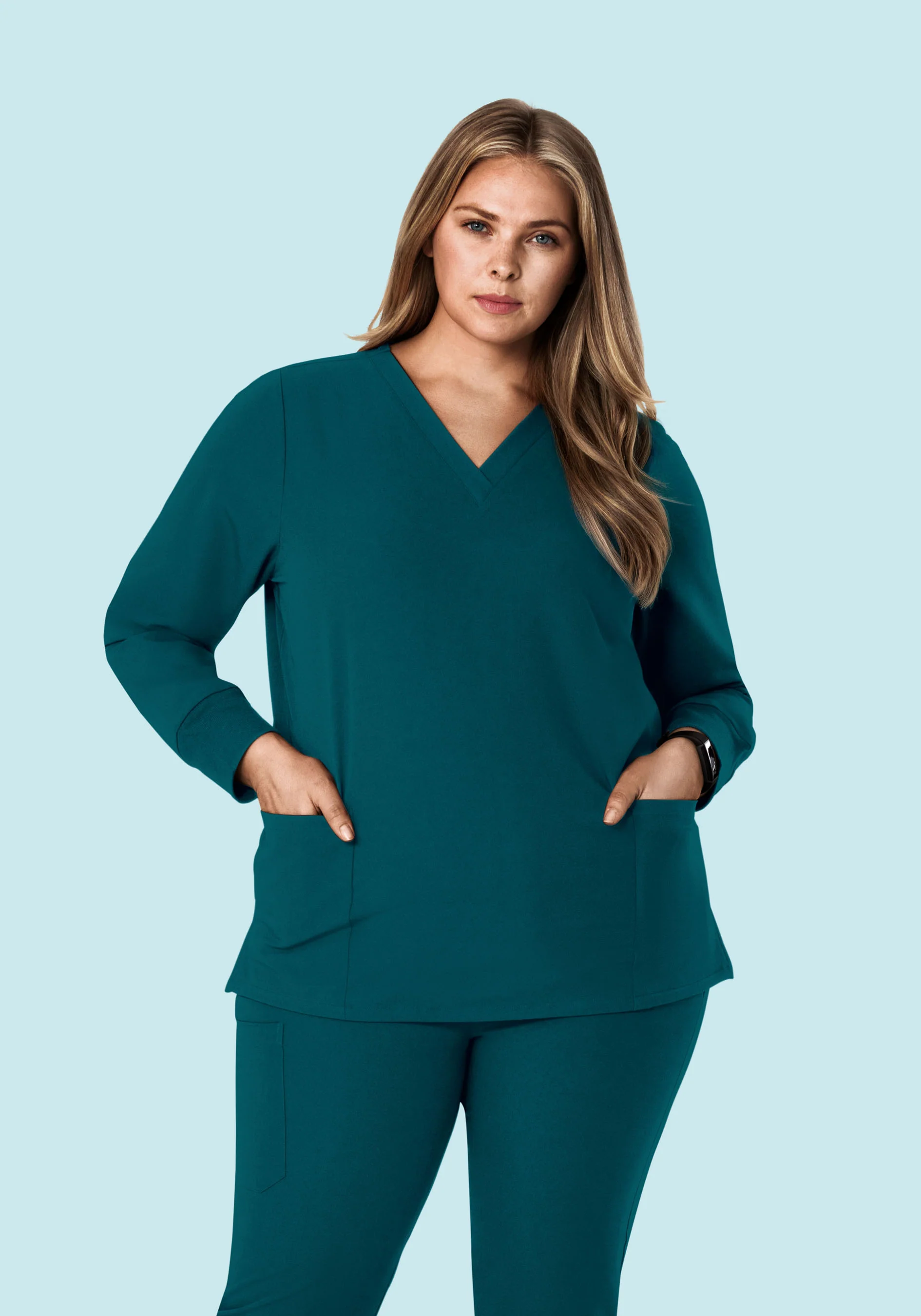 Long Sleeve 6 Pocket Top Caribbean Blue - Image 5