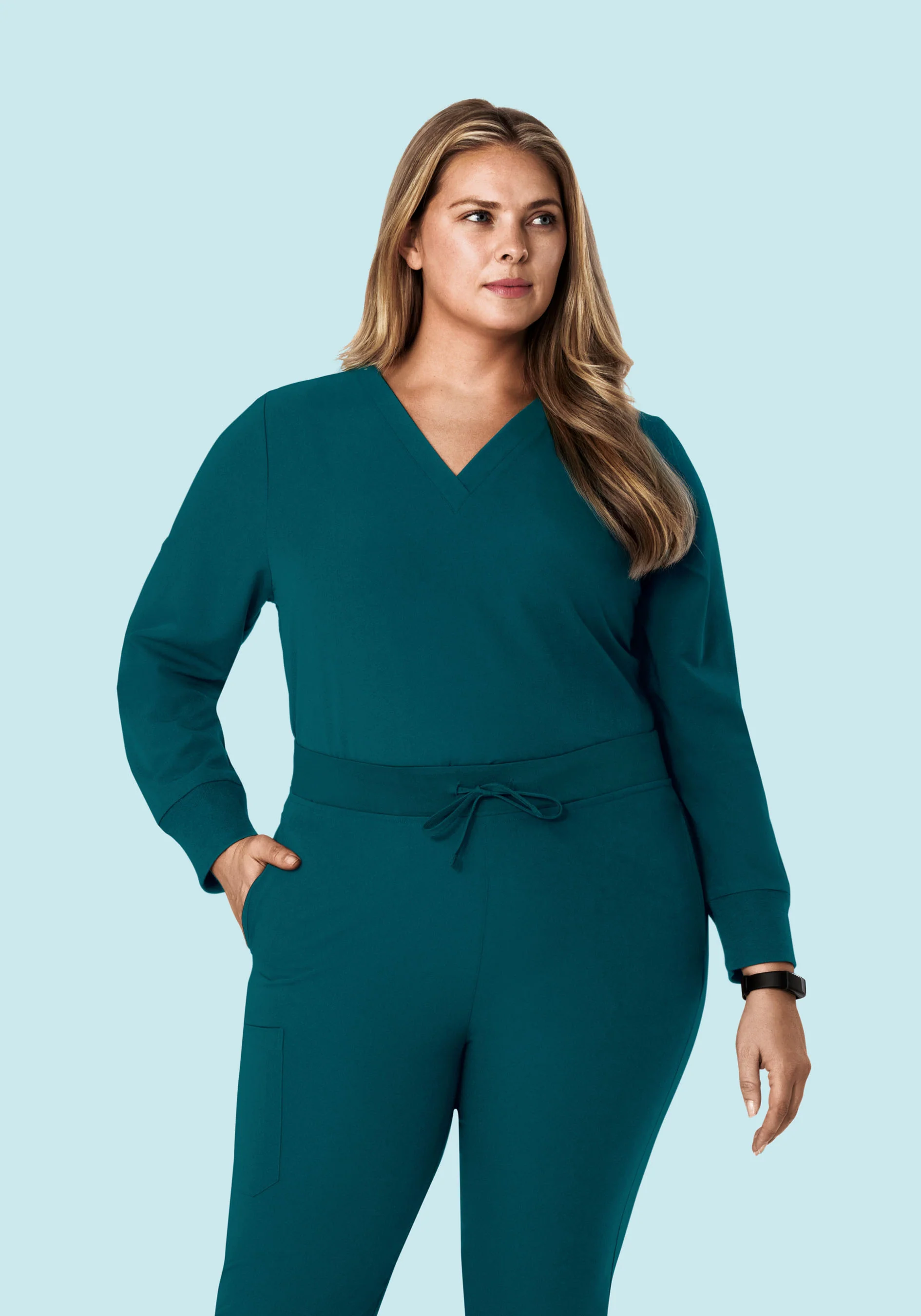 Long Sleeve 6 Pocket Top Caribbean Blue - Image 6
