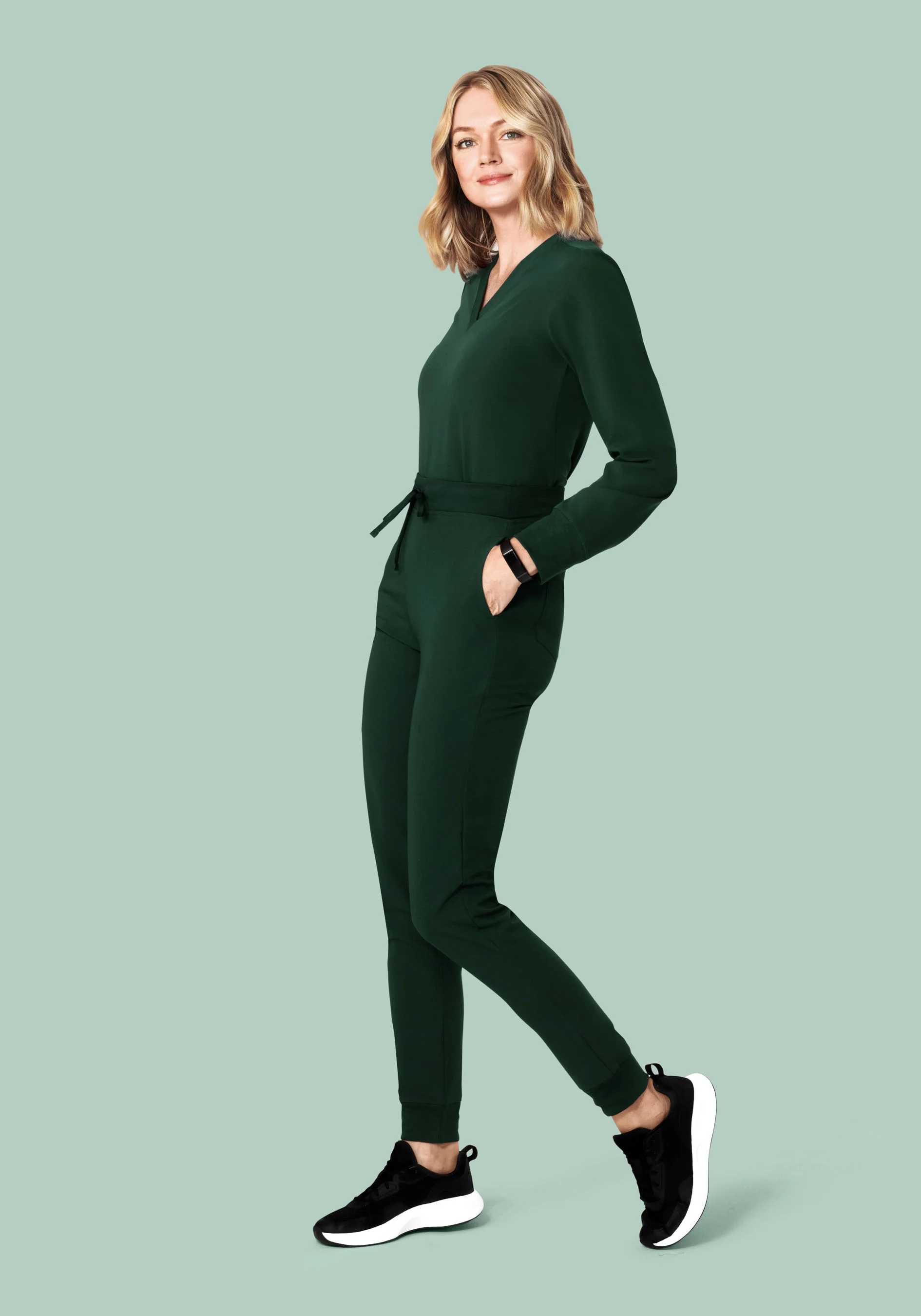 Long Sleeve 6 Pocket Top Midnight Green - Image 3