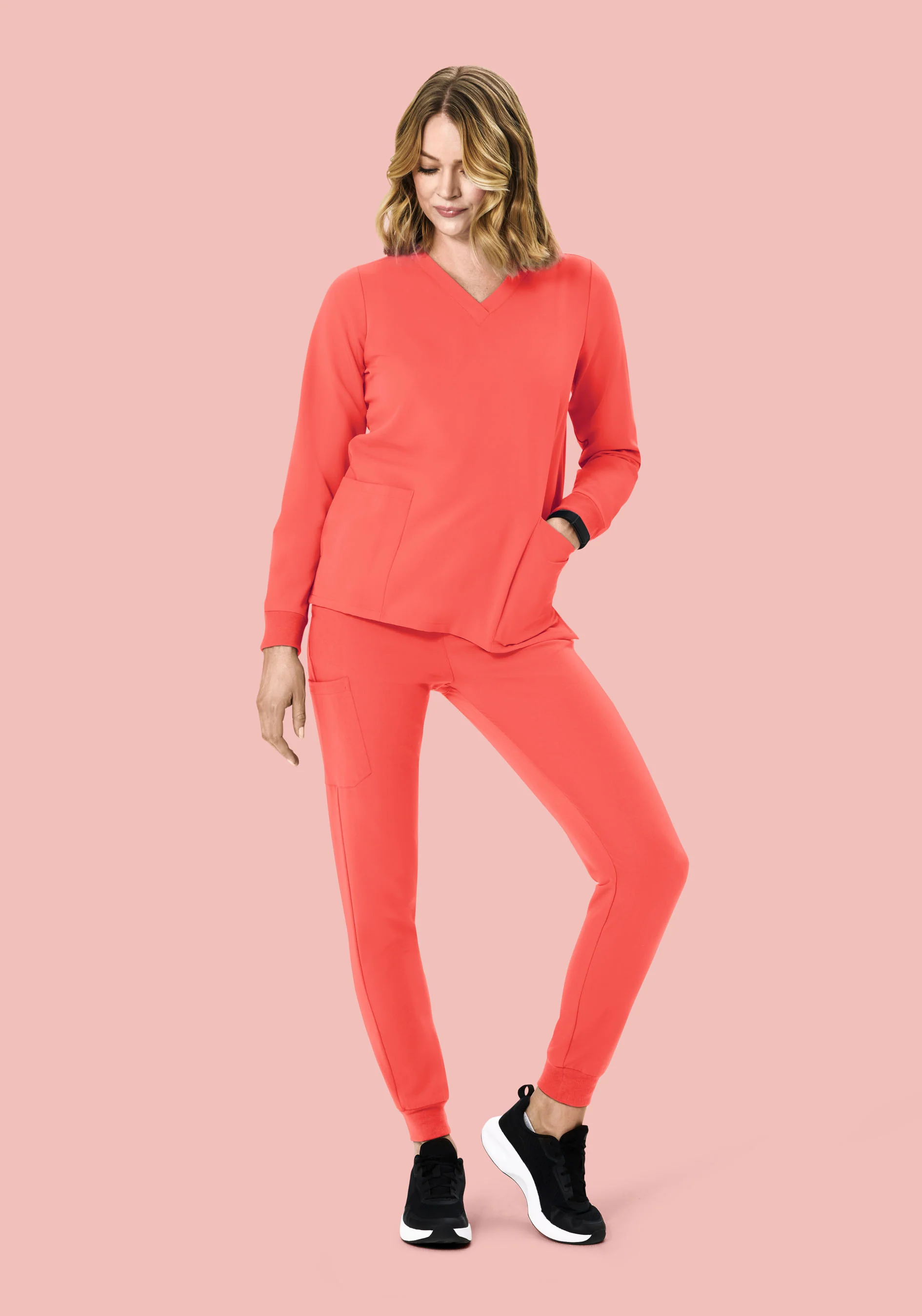 Long Sleeve 6 Pocket Top Sunkissed Coral - Image 3