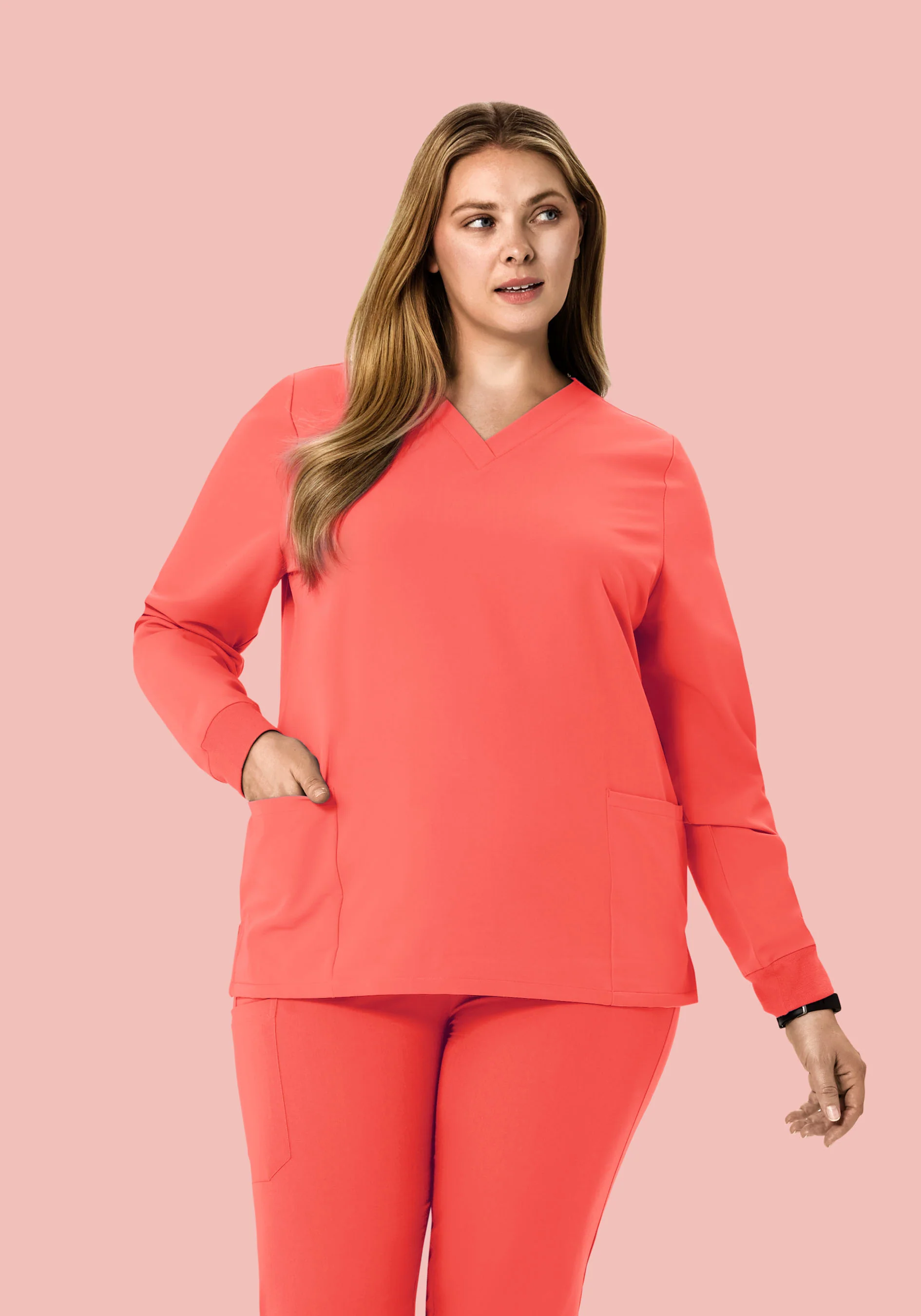 Long Sleeve 6 Pocket Top Sunkissed Coral - Image 6
