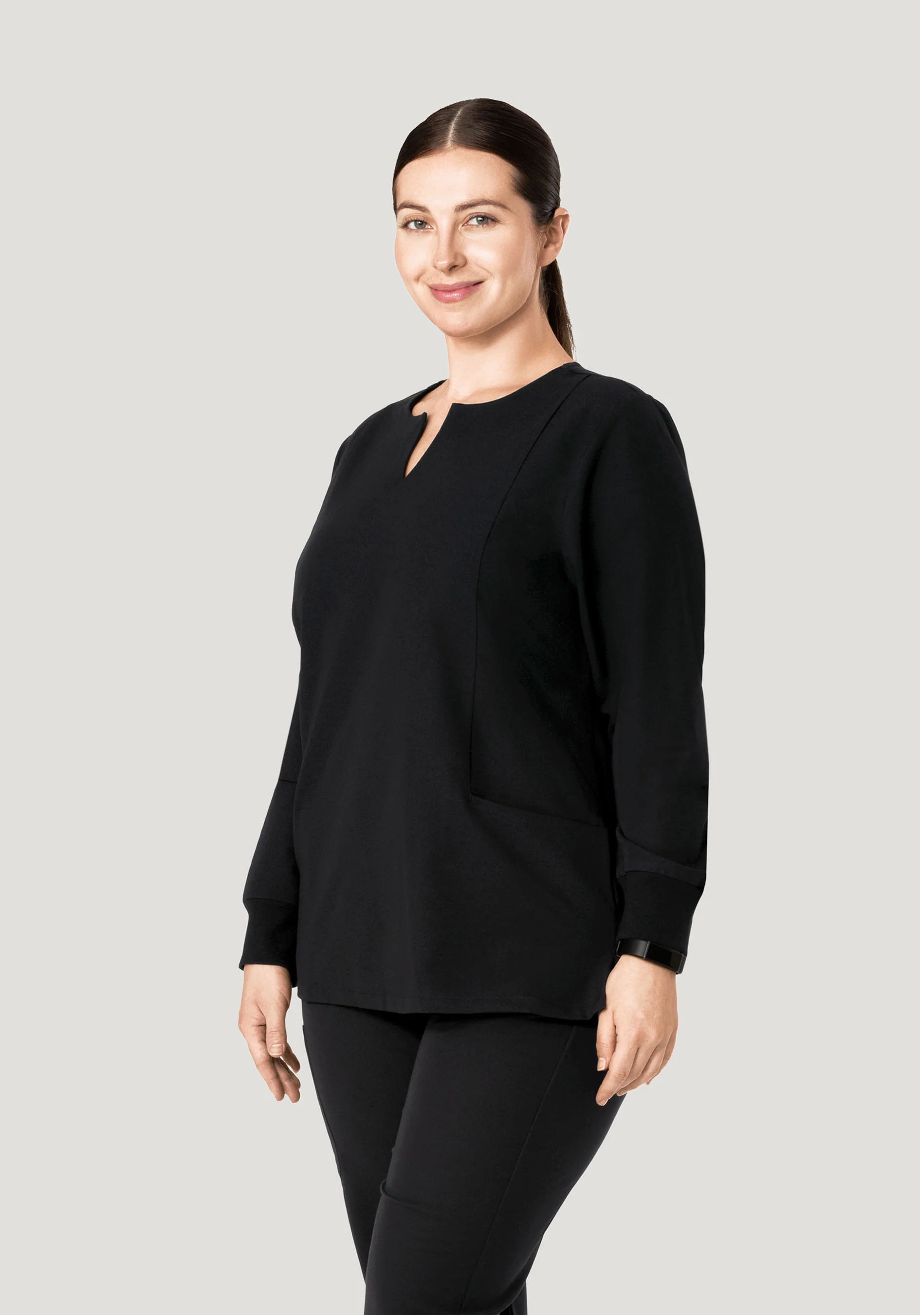 Long Sleeve Notch Neck Top Black - Image 11