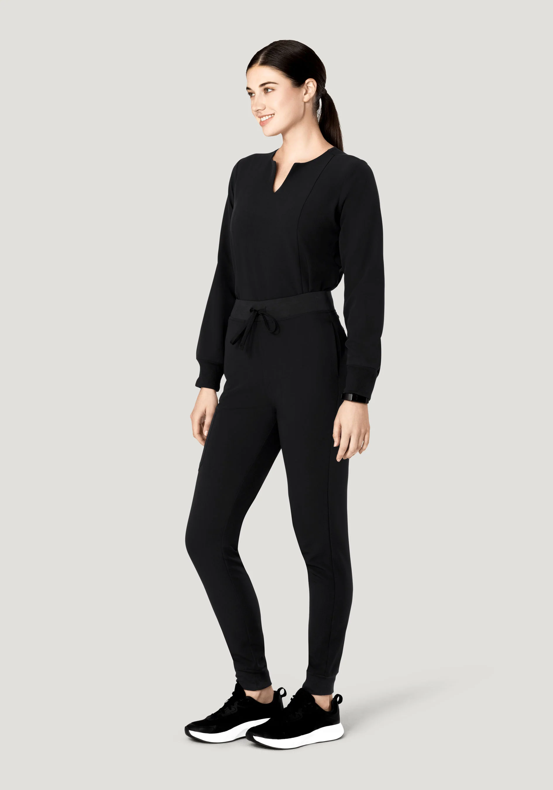 Long Sleeve Notch Neck Top Black - Image 3