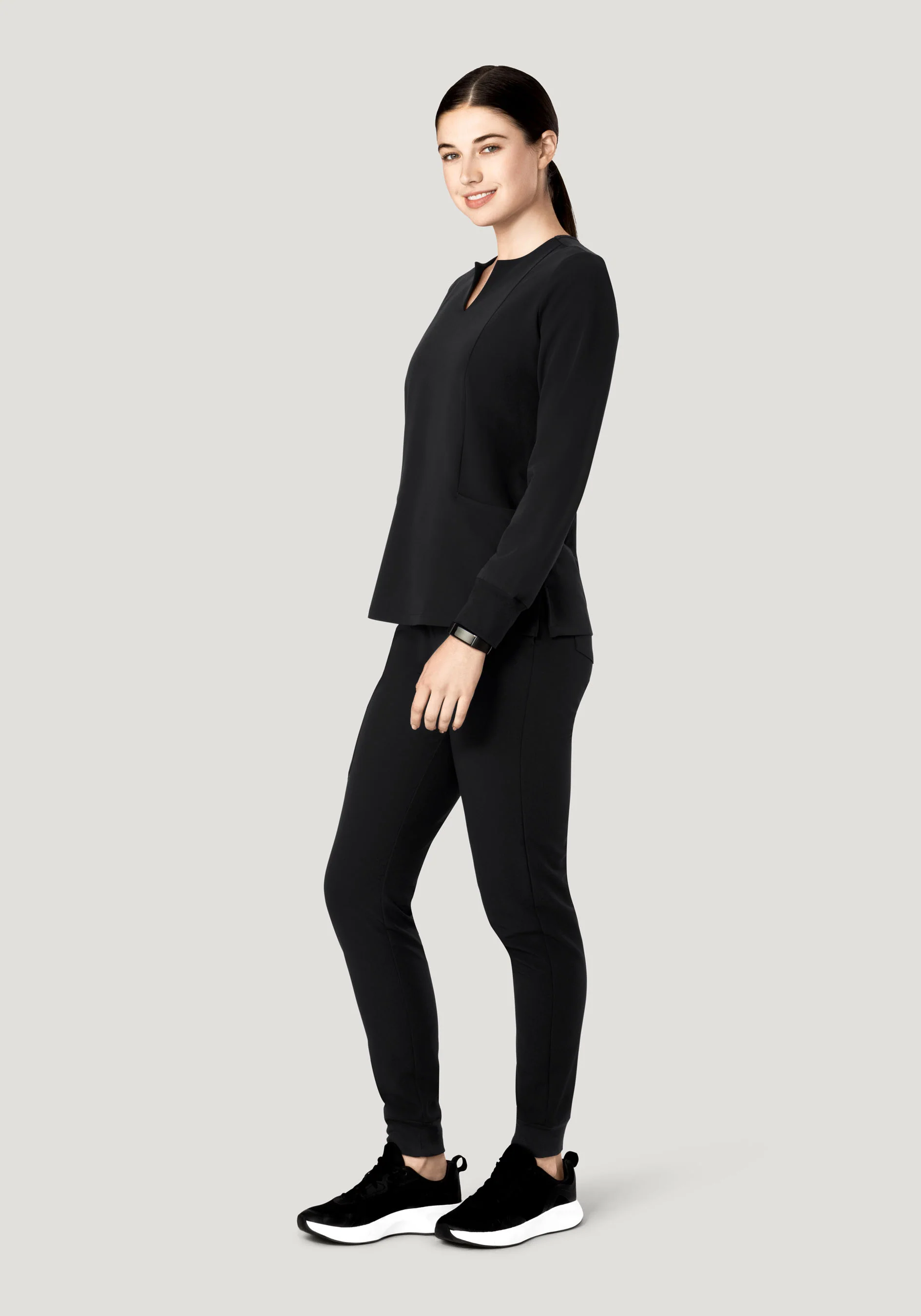Long Sleeve Notch Neck Top Black - Image 4