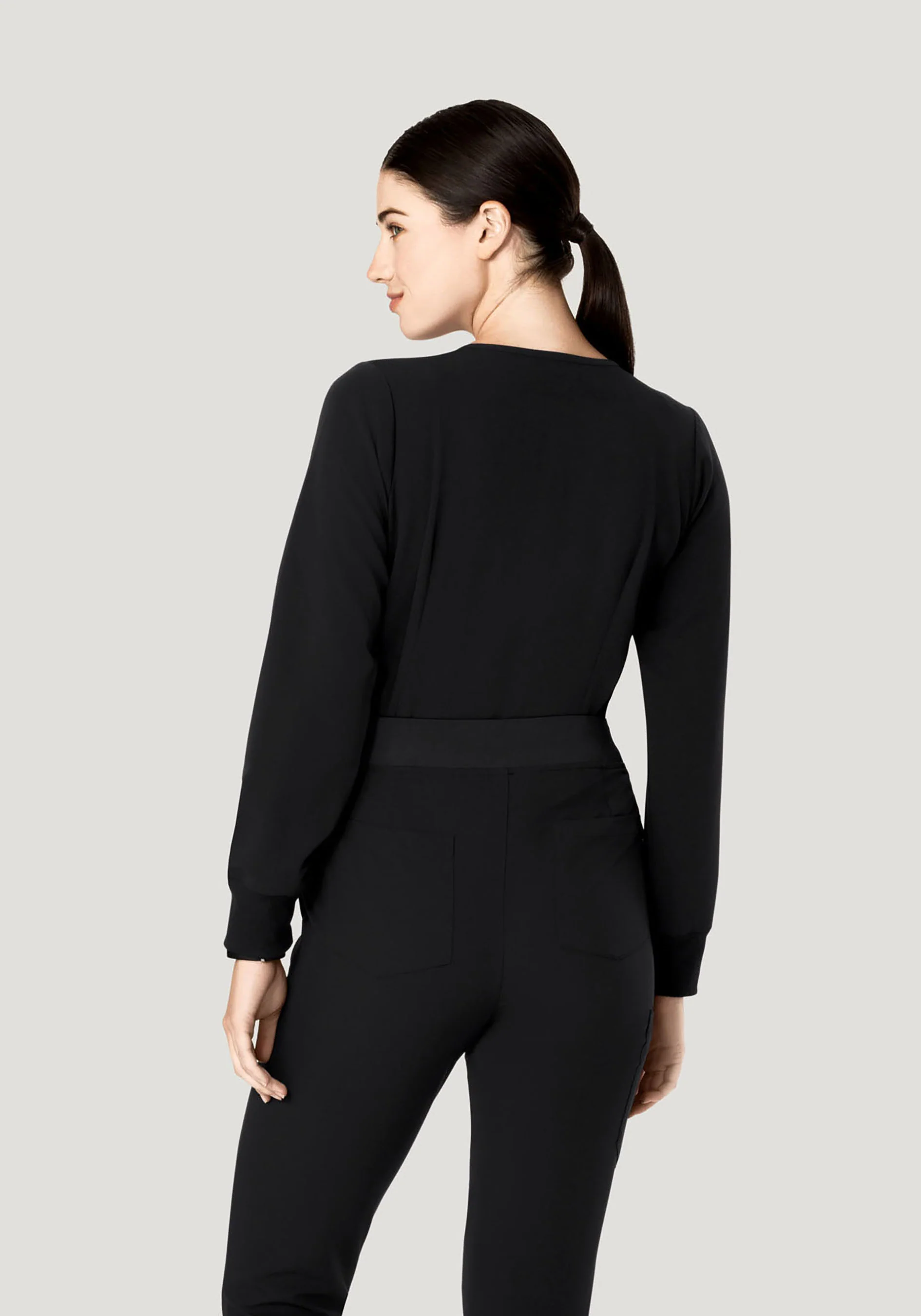 Long Sleeve Notch Neck Top Black - Image 5