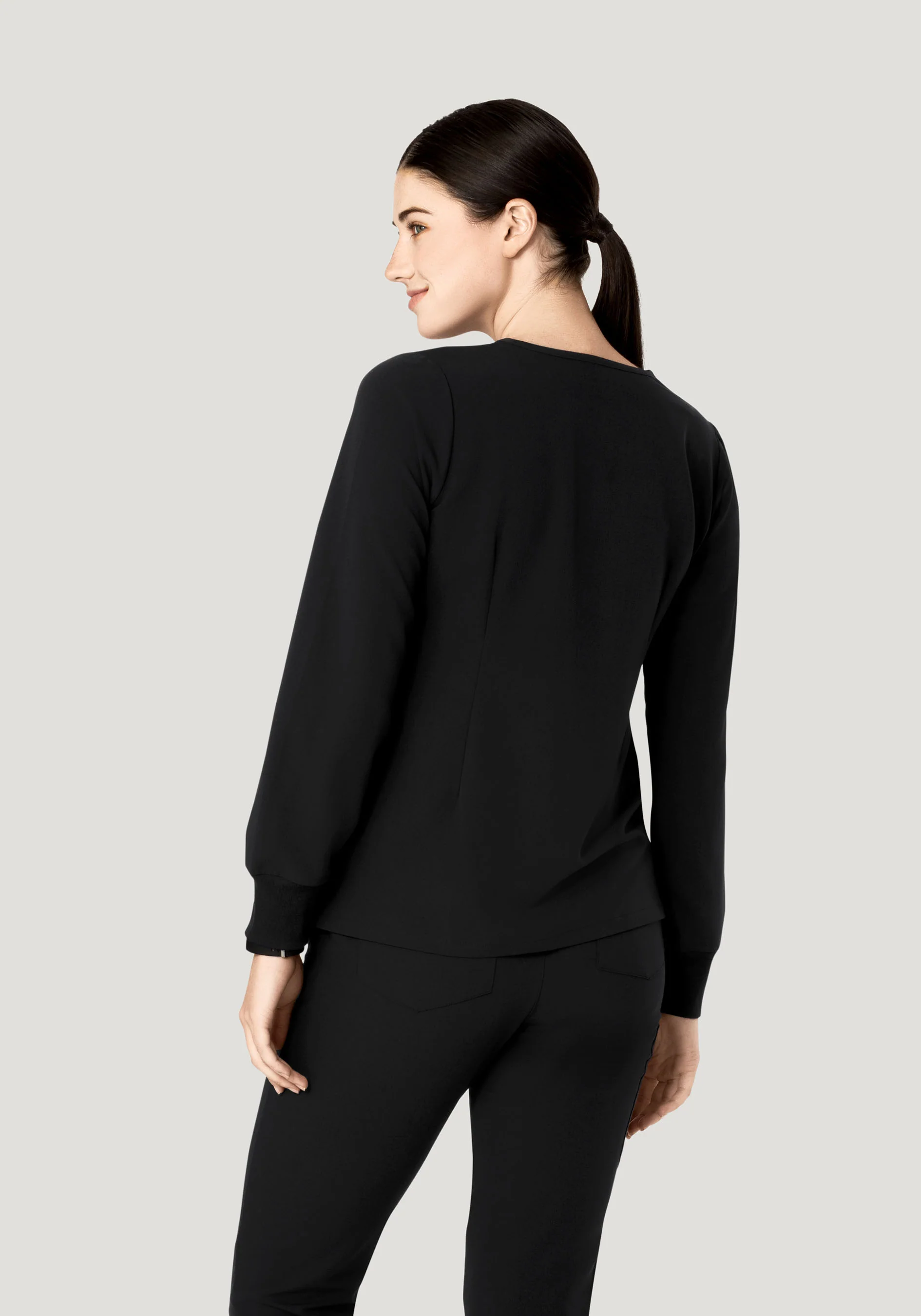 Long Sleeve Notch Neck Top Black - Image 6