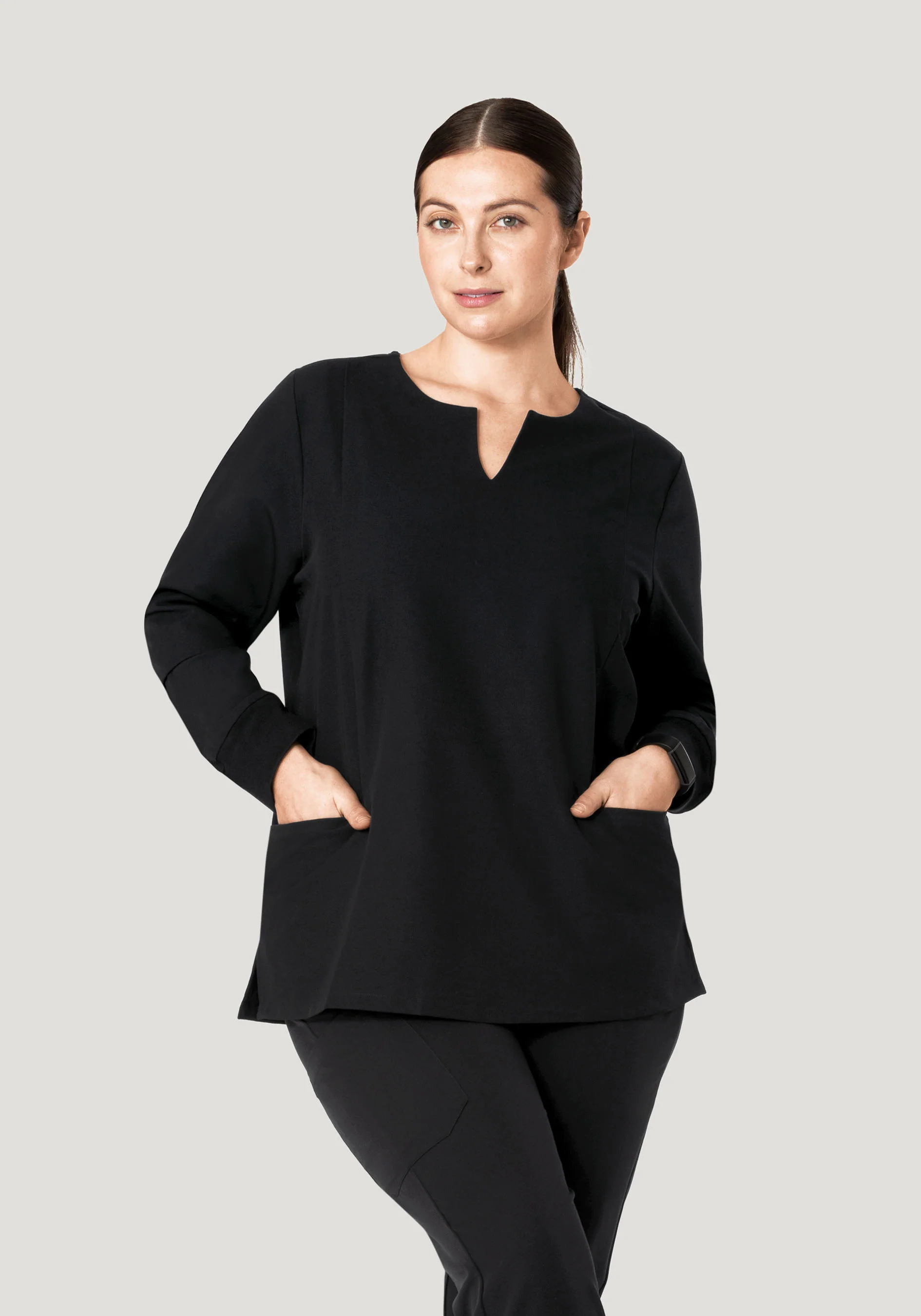 Long Sleeve Notch Neck Top Black - Image 7