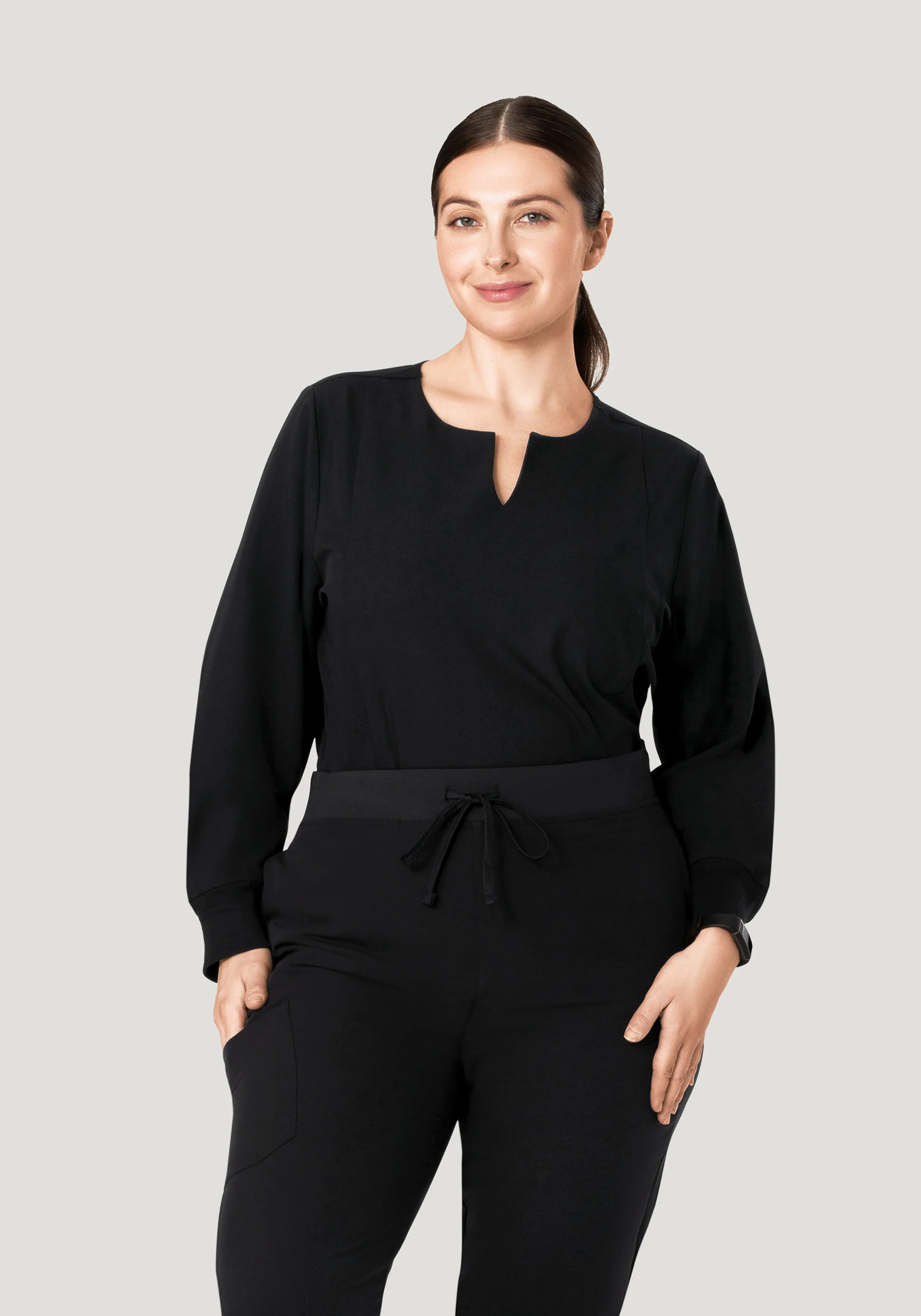 Long Sleeve Notch Neck Top Black - Image 8