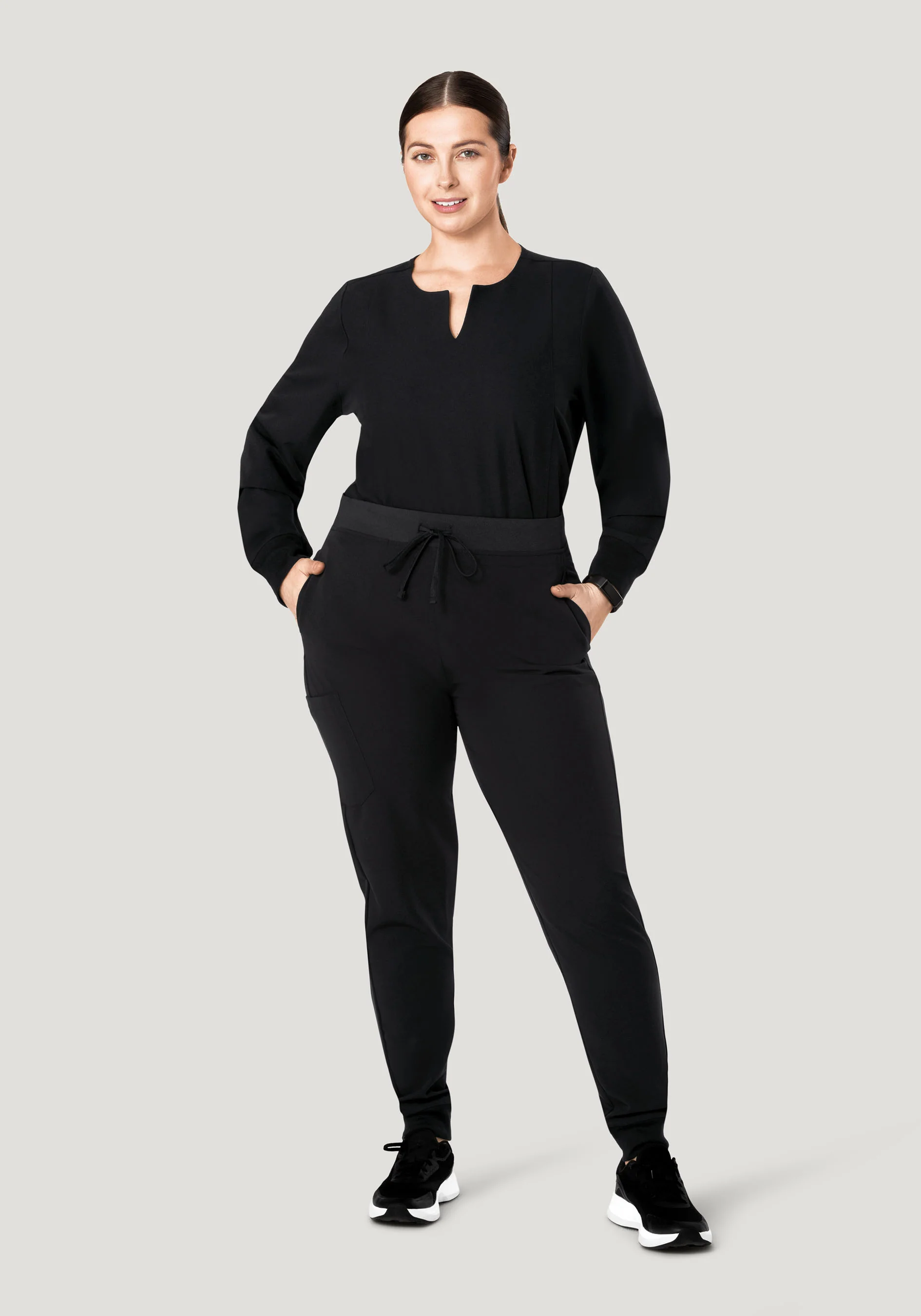 Long Sleeve Notch Neck Top Black - Image 9
