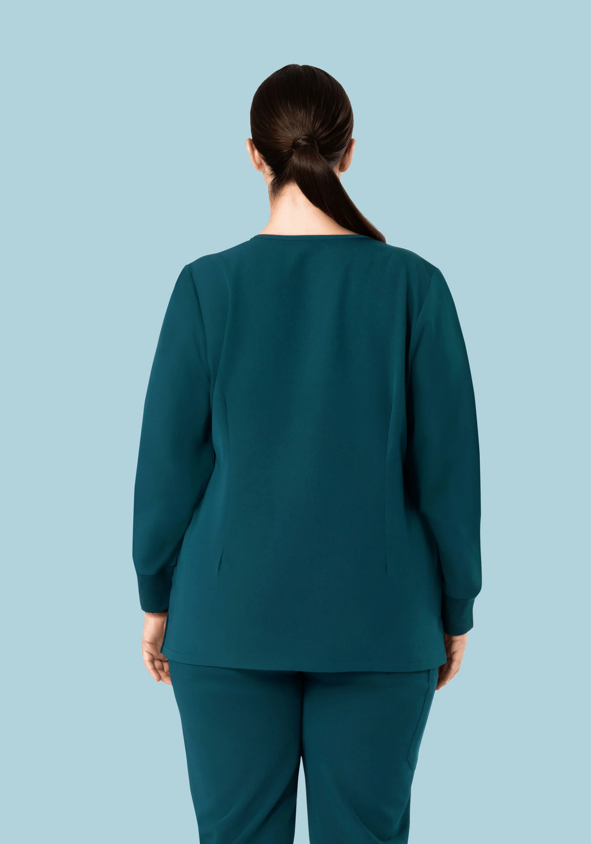 Long Sleeve Notch Neck Top Caribbean Blue - Image 10