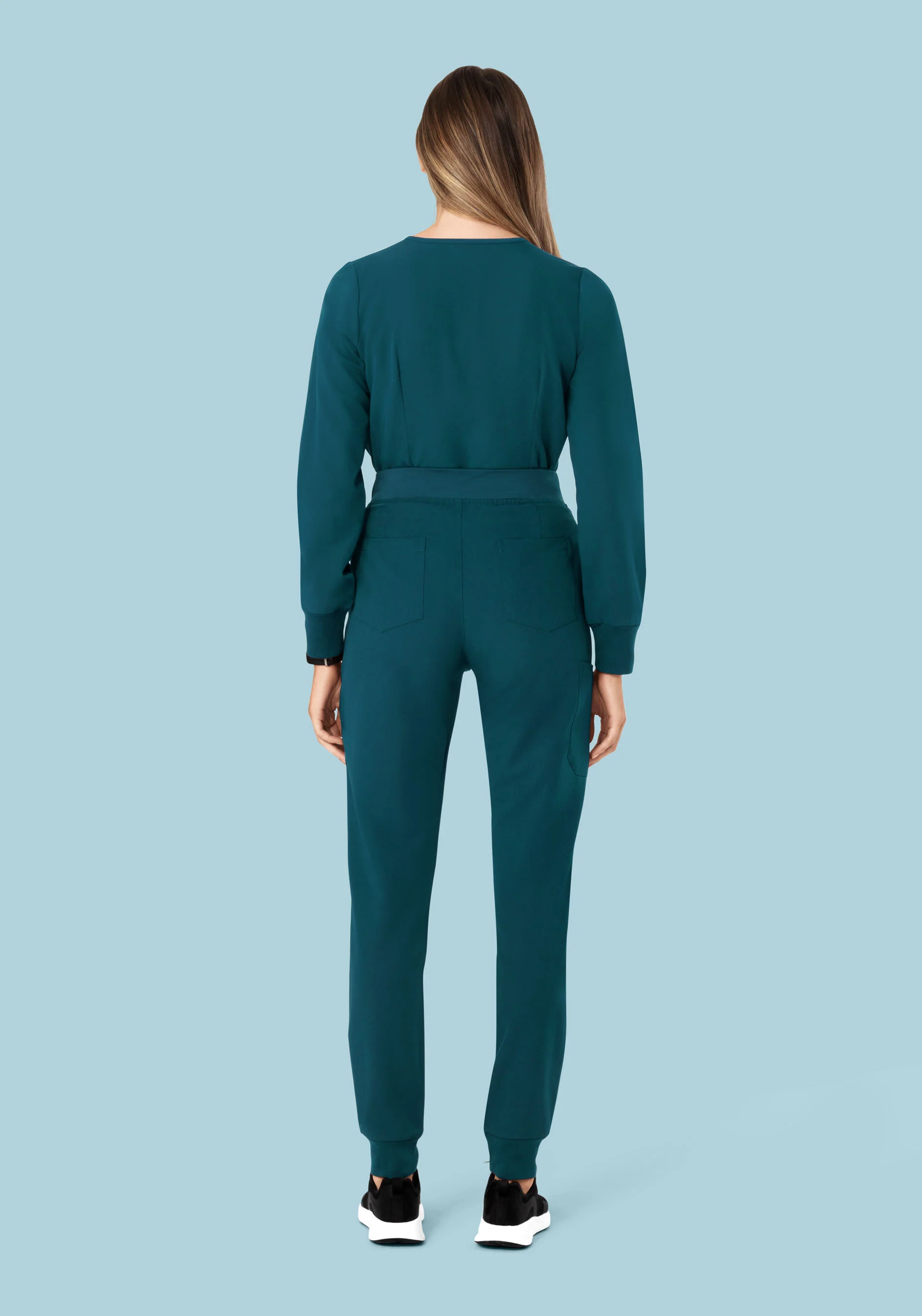 Long Sleeve Notch Neck Top Caribbean Blue - Image 13