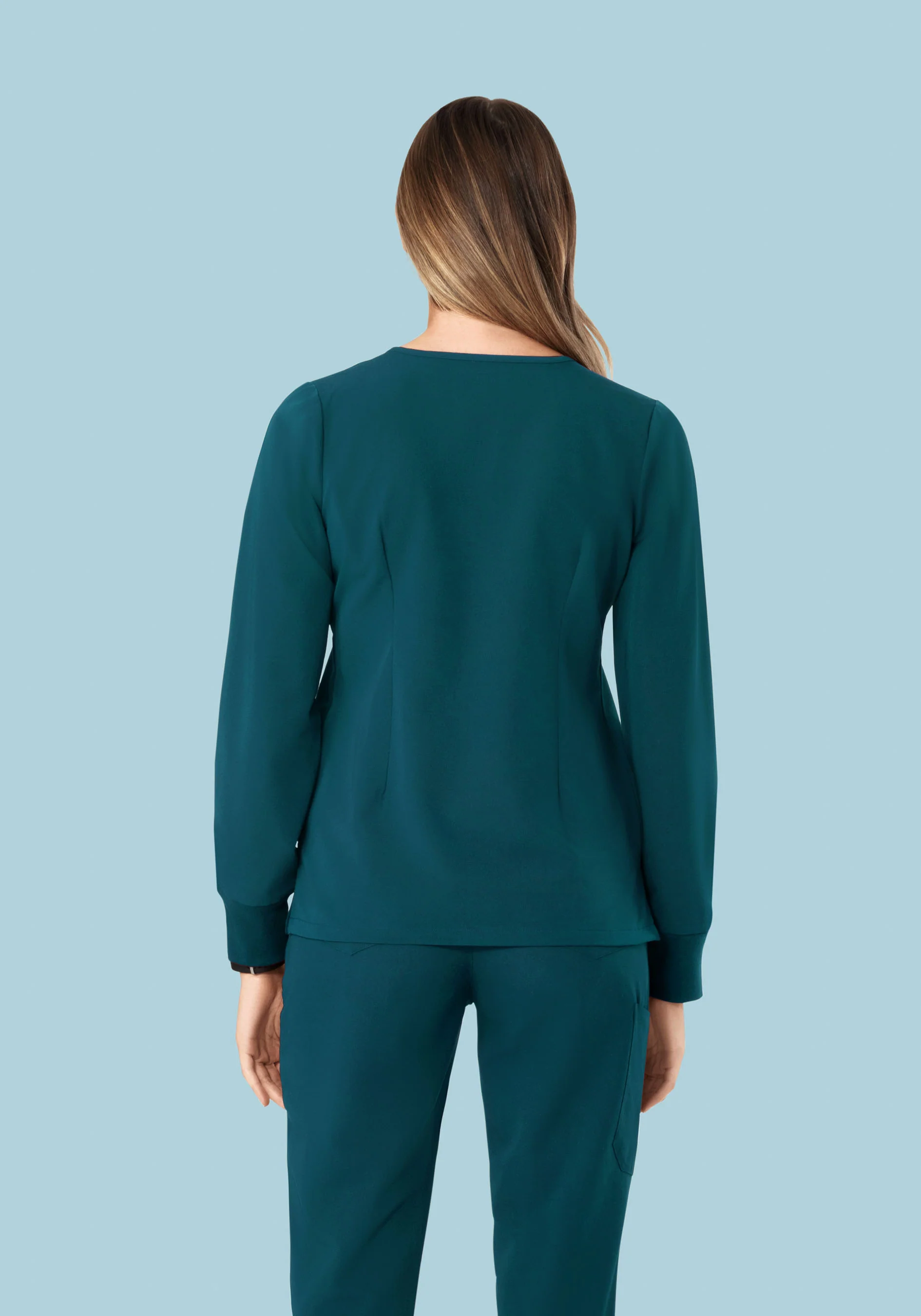 Long Sleeve Notch Neck Top Caribbean Blue - Image 6