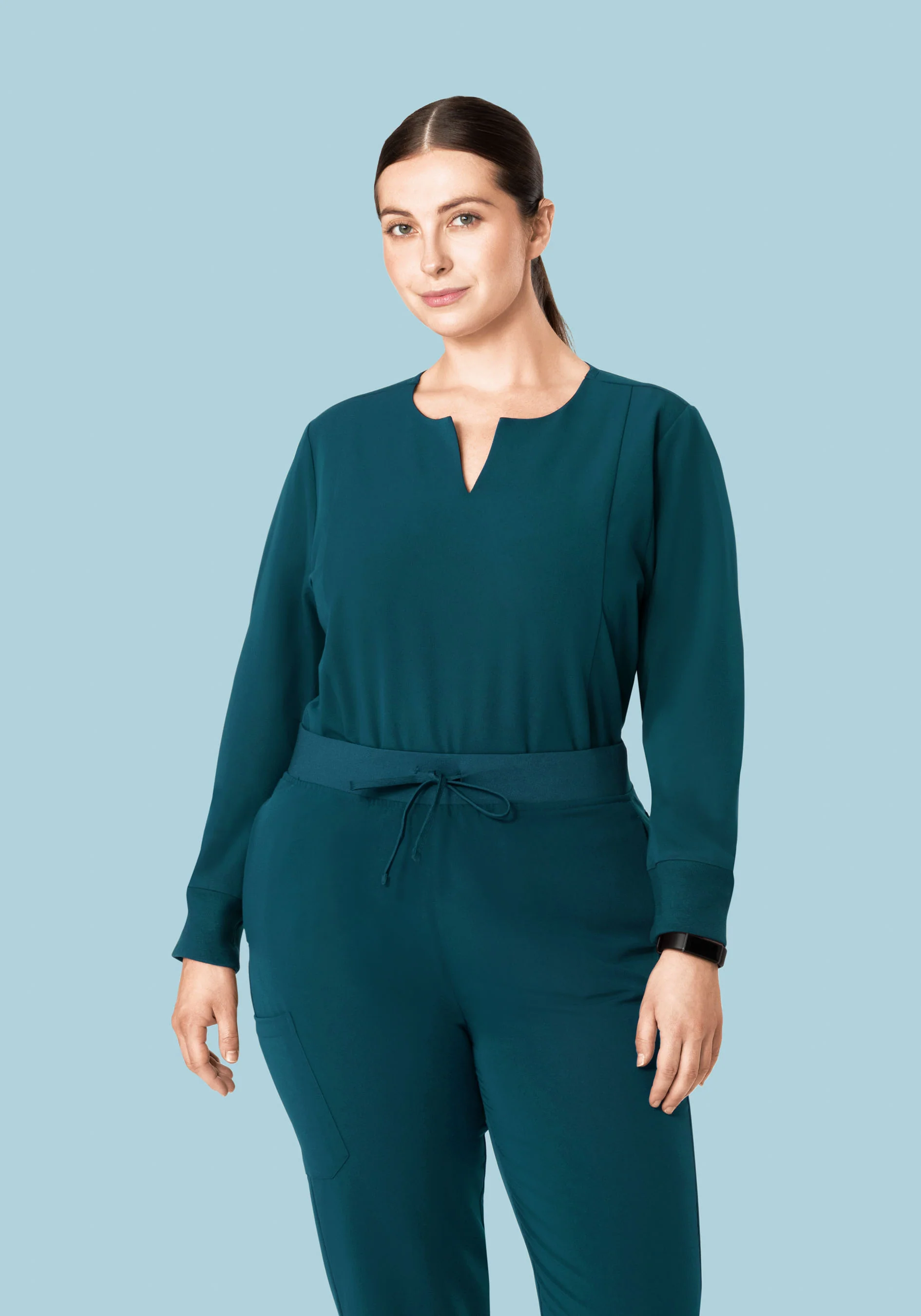 Long Sleeve Notch Neck Top Caribbean Blue - Image 8