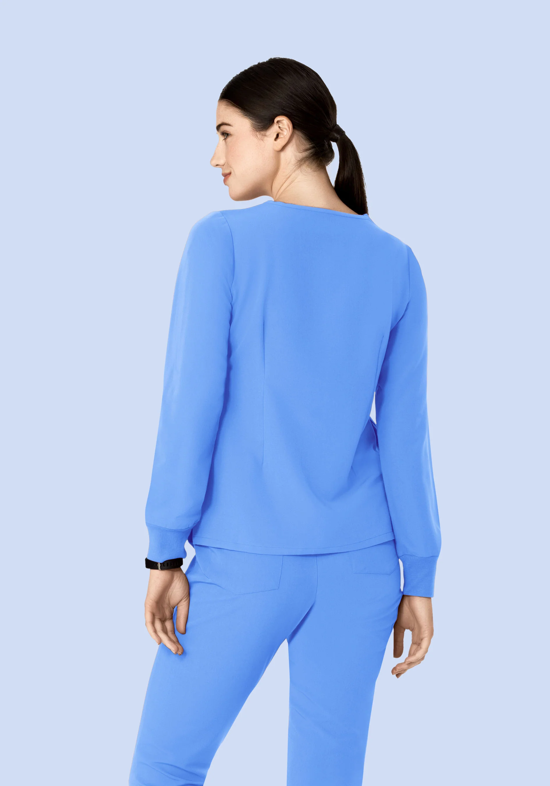 Long Sleeve Notch Neck Top Ceil Blue - Image 6
