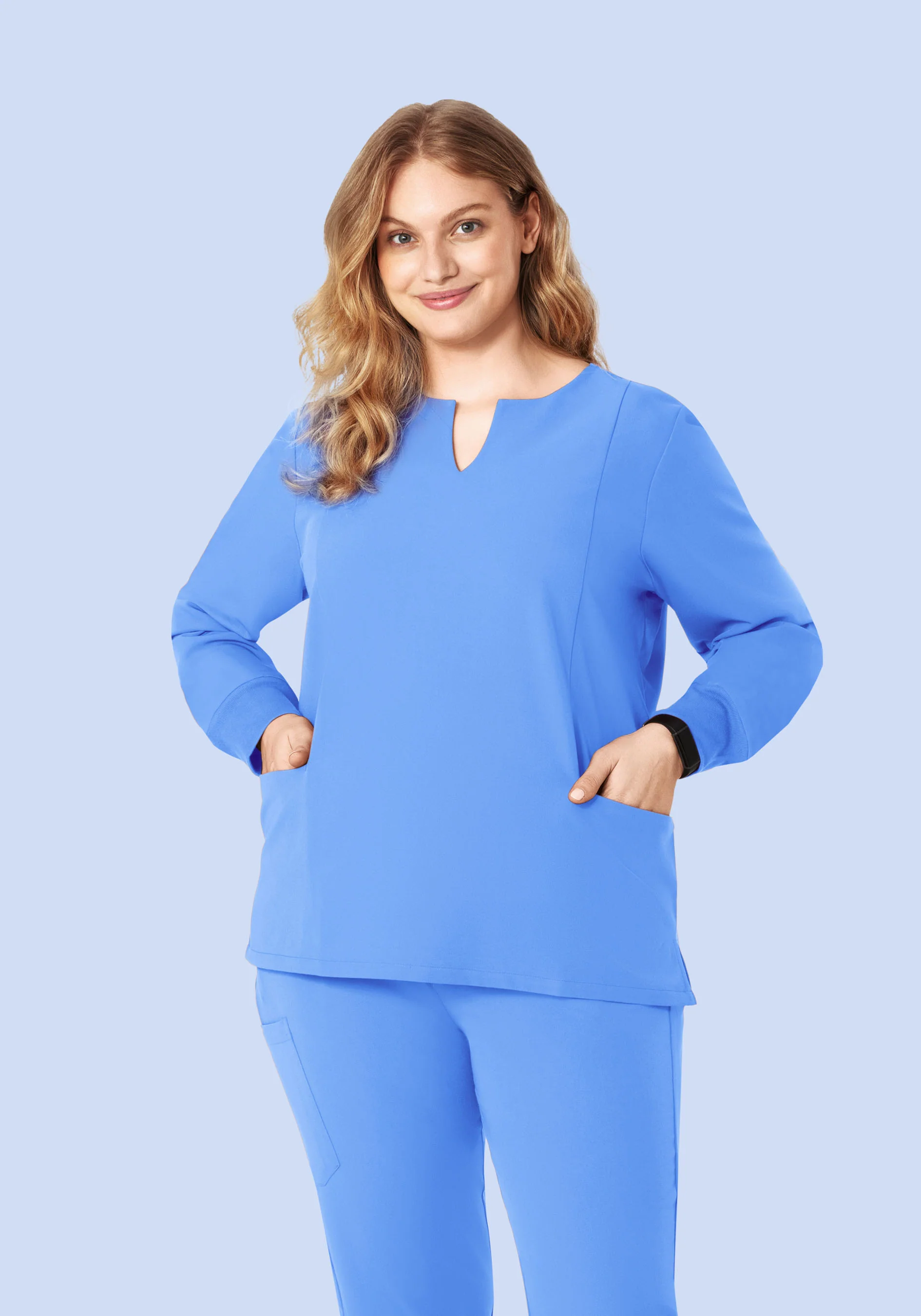 Long Sleeve Notch Neck Top Ceil Blue - Image 7