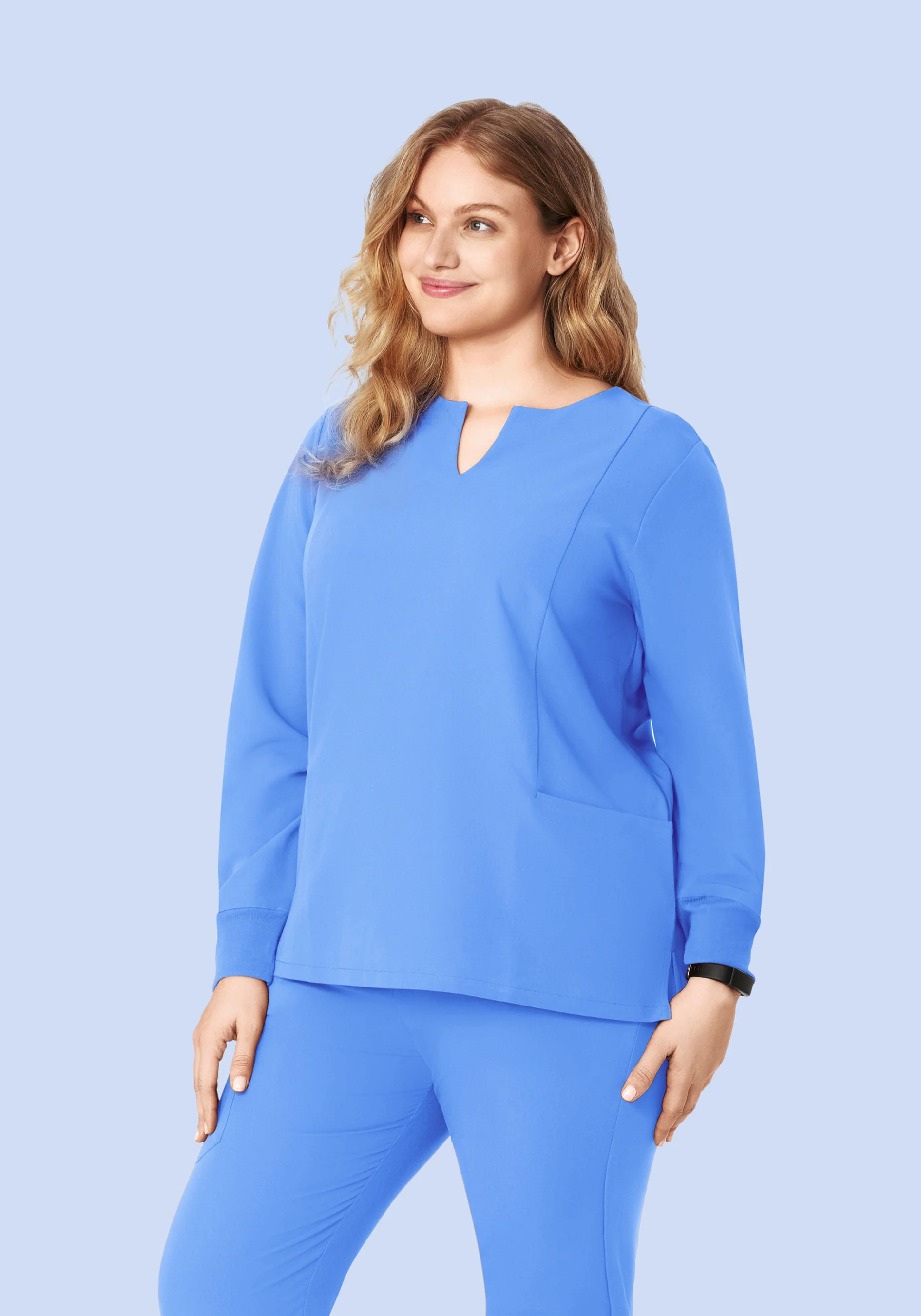 Long Sleeve Notch Neck Top Ceil Blue - Image 8