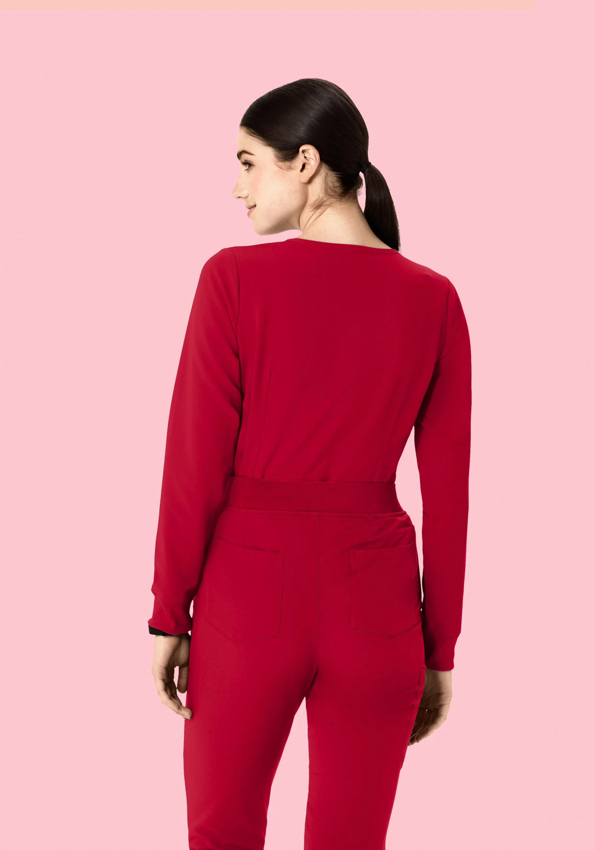 Long Sleeve Notch Neck Top Crimson - Image 3