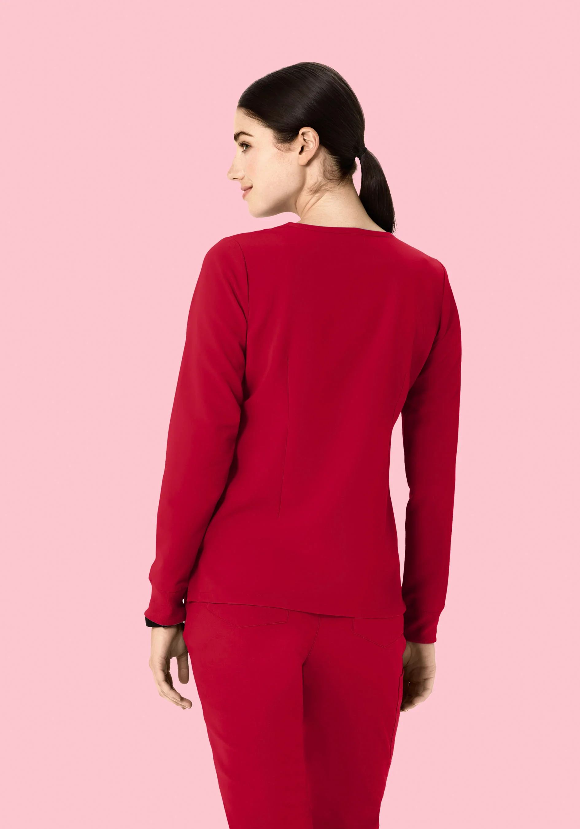 Long Sleeve Notch Neck Top Crimson - Image 4