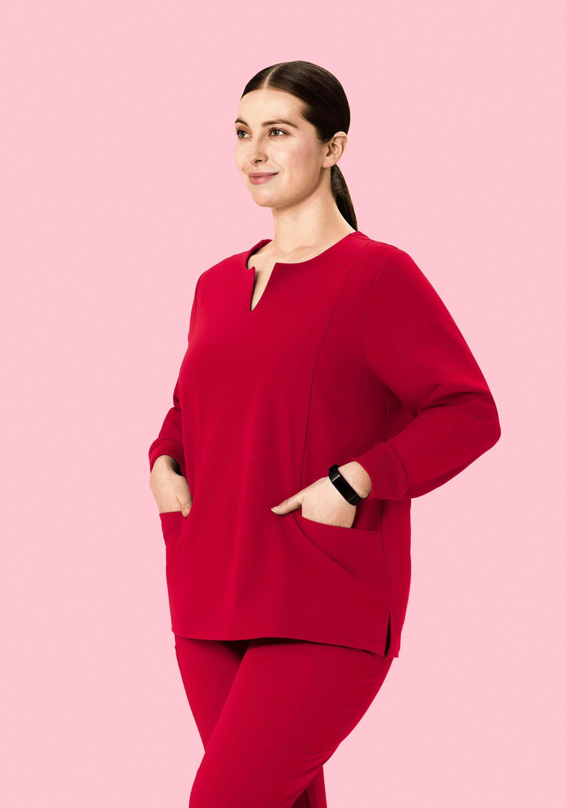 Long Sleeve Notch Neck Top Crimson - Image 5